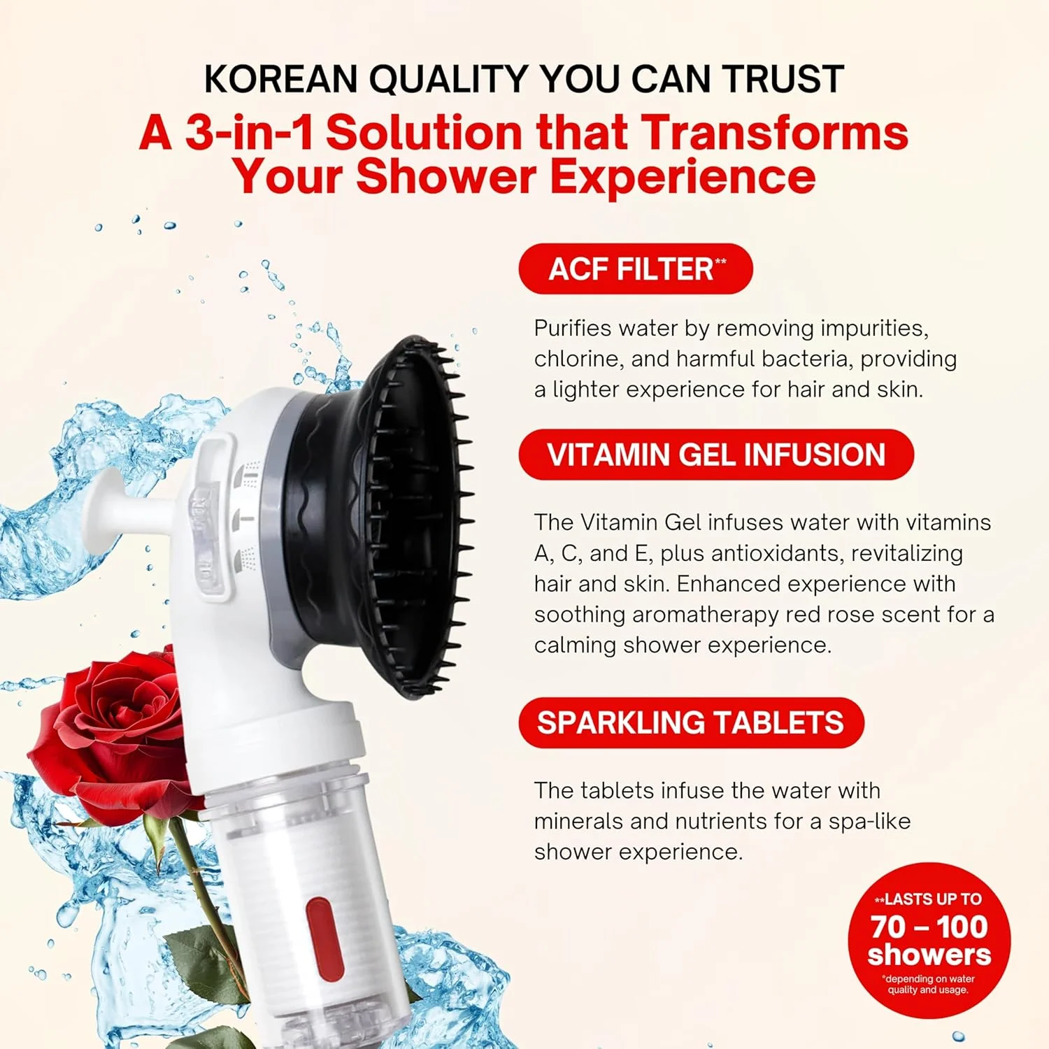 سردوش کرهای K-HEADSPA با سیستم فیلتراسیون آب و سر ماساژور، فیلتر کربن فعال (ACF) و ژل ویتامین برای مراقبت از پوست سر و رشد موی سالمتر - رایحه رز سردوش کرهای K-HEADSPA با سیستم فیلتراسیون آب و سر ماساژور، فیلتر کربن فعال (ACF) و ژل ویتامین برای مراقبت از پوست سر و رشد موی سالمتر - رایحه رز