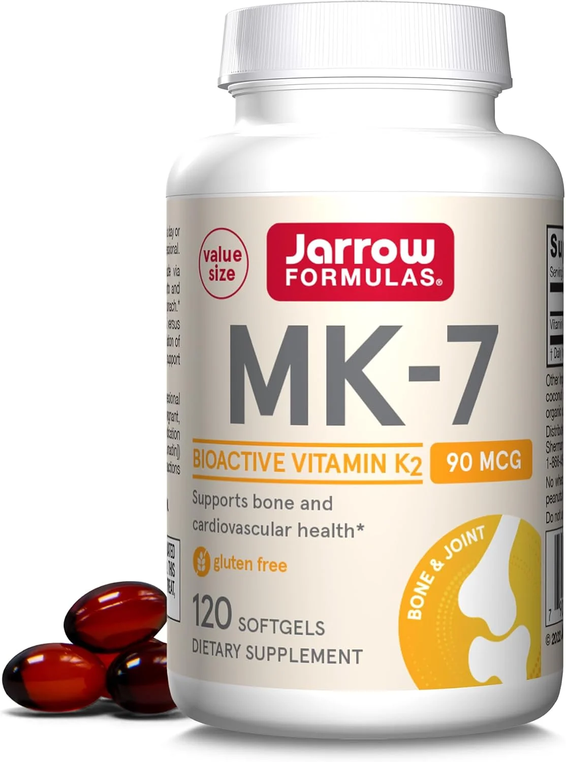 Jarrow Formulas MK-7 90 mcg - 120 Softgels - Superior Vitamin K Product for Building Strong Bones - Supports Heart & Cardiovascular Health - 120 Servings