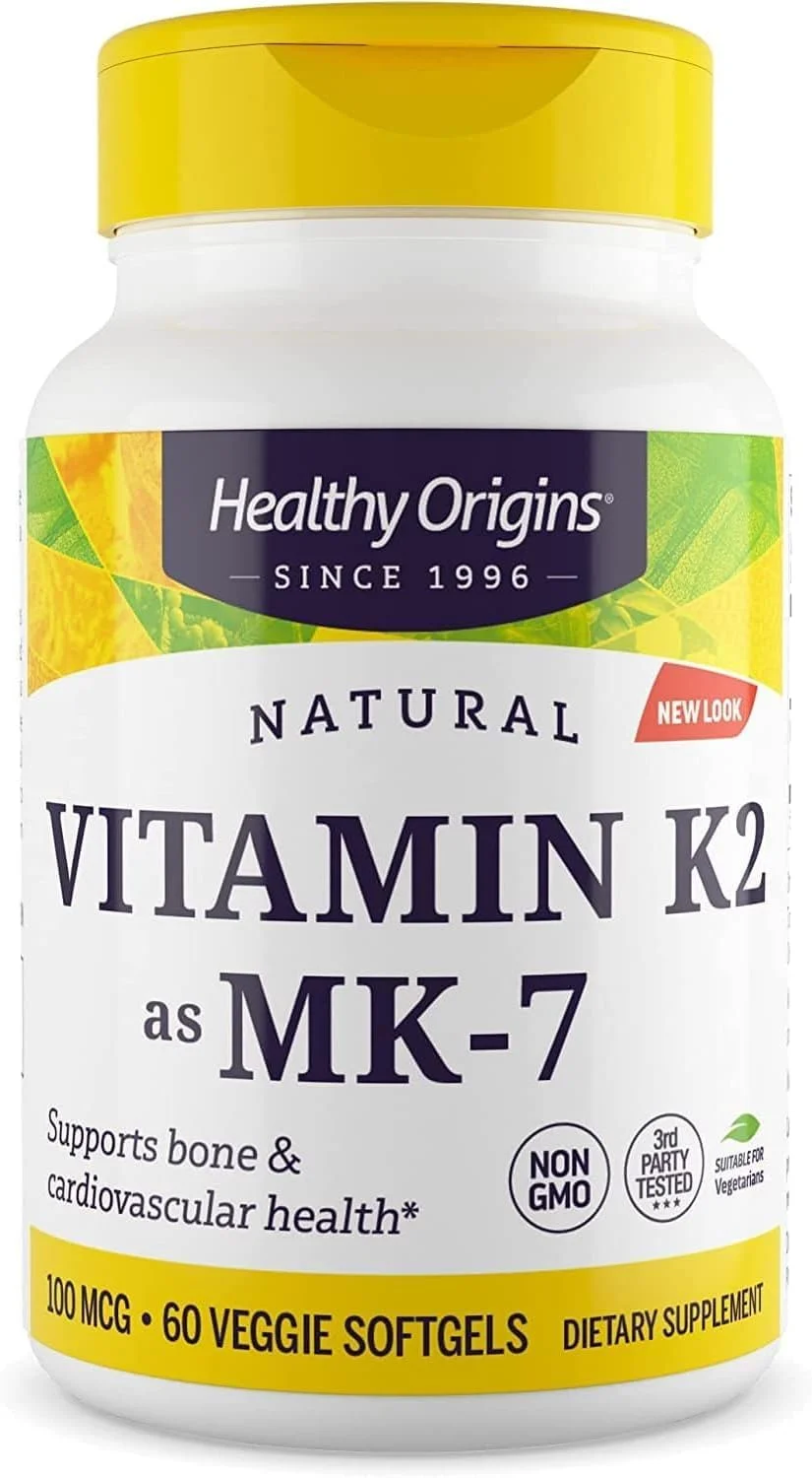 ویتامین K2 Healthy Origins به شکل MK-7، 100 میکروگرم - مکمل ویتامین K2 برای سلامت قلب، سلامت استخوان و متابولیسم کلسیم - مکمل های بدون گلوتن - 60 سافت ژل گیاهی