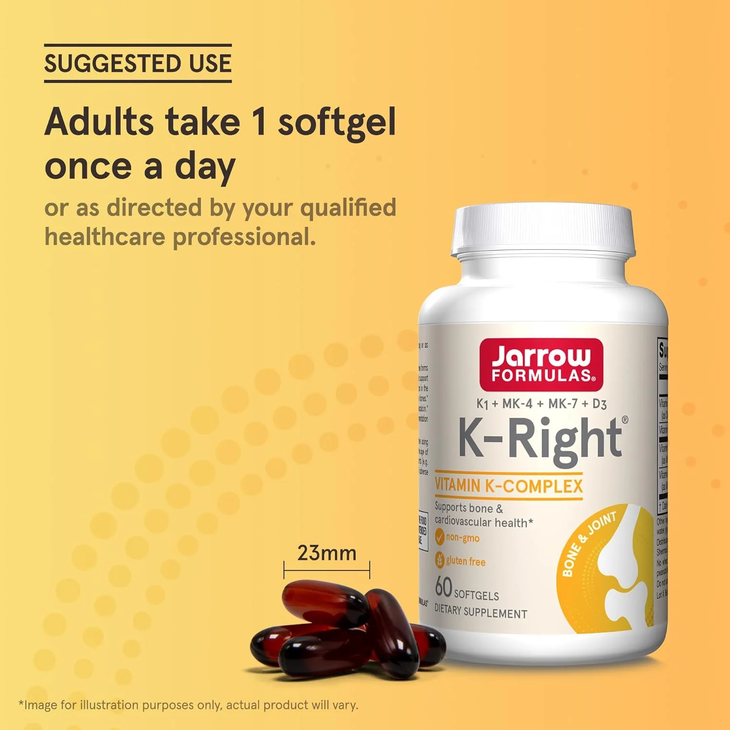 Jarrow Formulas K-Right - Dietary Supplement for Bone & Cardiovascular Health Support - Contains Vitamin D3 & Three Forms of Vitamin K Including MK-7-60 Servings (PACKAGING MAY VARY)