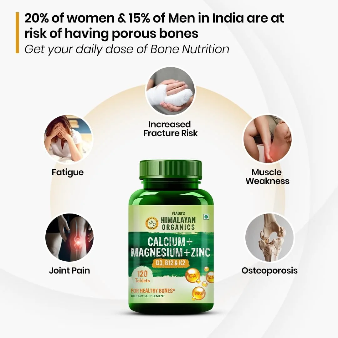 هیمالین ارگانیکس کلسیم منیزیم زینک ویتامین D3، B12 و K- 120 قرص گیاهی | مکمل برای زنان و مردان، برای سلامت استخوان و حمایت از مفاصل هیمالین ارگانیکس کلسیم منیزیم زینک ویتامین D3، B12 و K- 120 قرص گیاهی | مکمل برای زنان و مردان، برای سلامت استخوان و حمایت از مفاصل