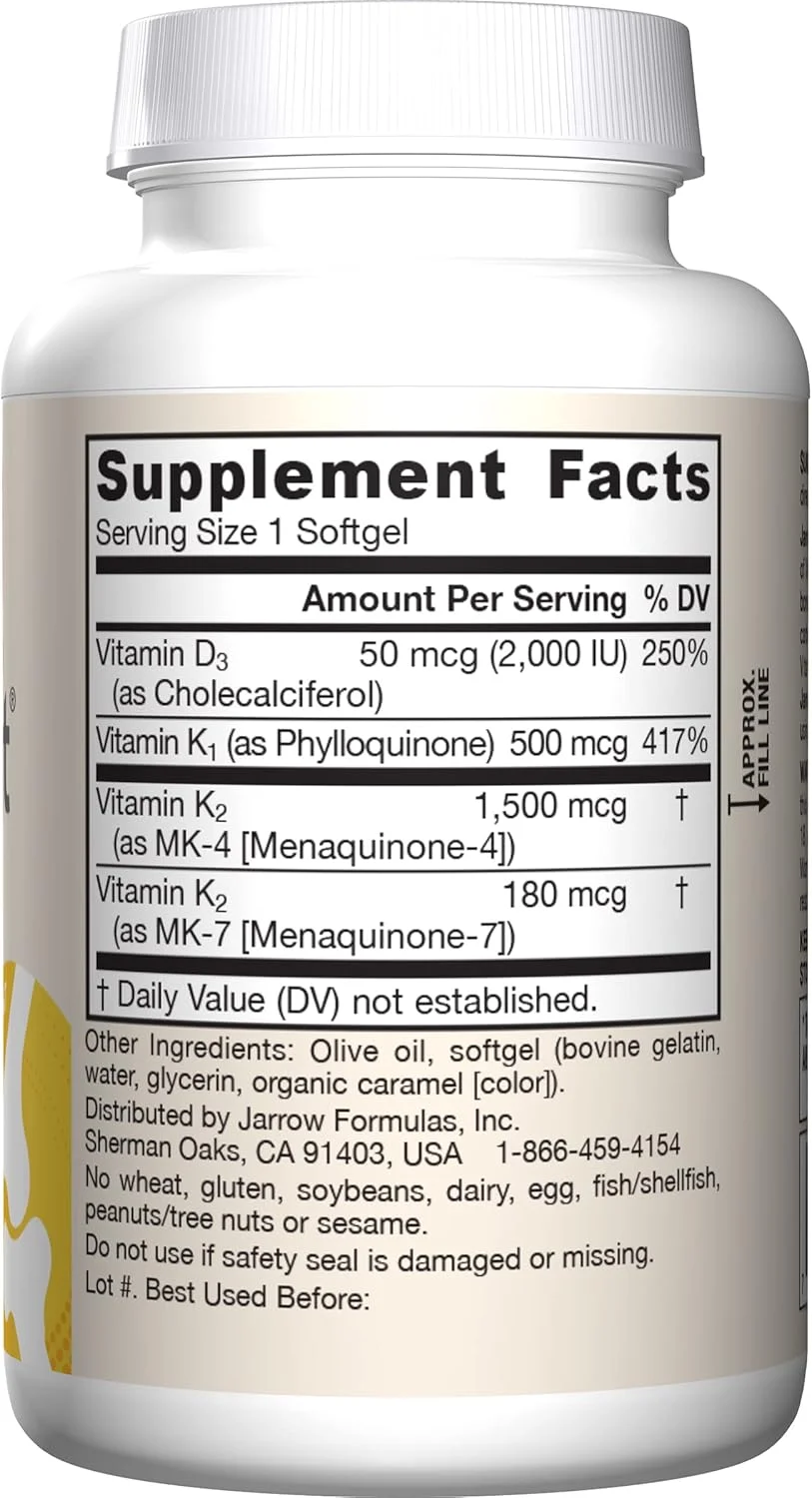 Jarrow Formulas K-Right - Dietary Supplement for Bone & Cardiovascular Health Support - Contains Vitamin D3 & Three Forms of Vitamin K Including MK-7-60 Servings (PACKAGING MAY VARY)