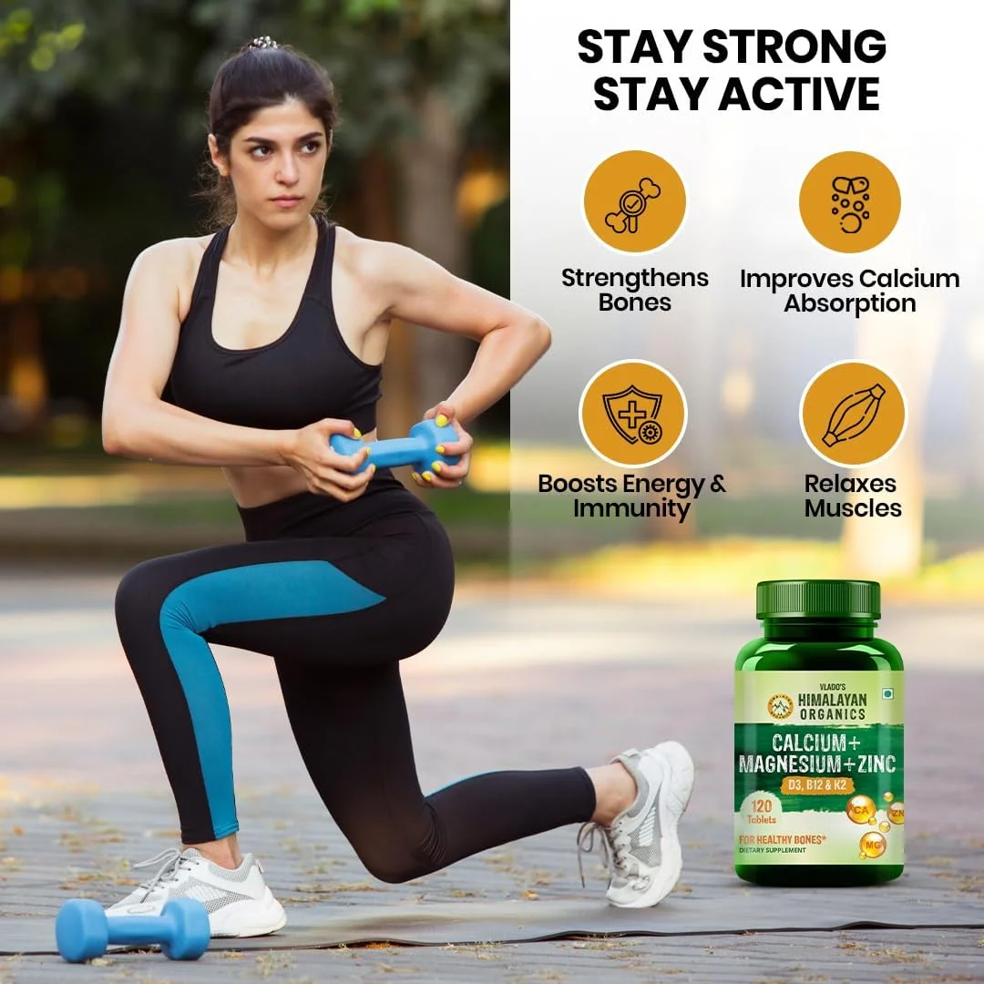 هیمالین ارگانیکس کلسیم منیزیم زینک ویتامین D3، B12 و K- 120 قرص گیاهی | مکمل برای زنان و مردان، برای سلامت استخوان و حمایت از مفاصل هیمالین ارگانیکس کلسیم منیزیم زینک ویتامین D3، B12 و K- 120 قرص گیاهی | مکمل برای زنان و مردان، برای سلامت استخوان و حمایت از مفاصل