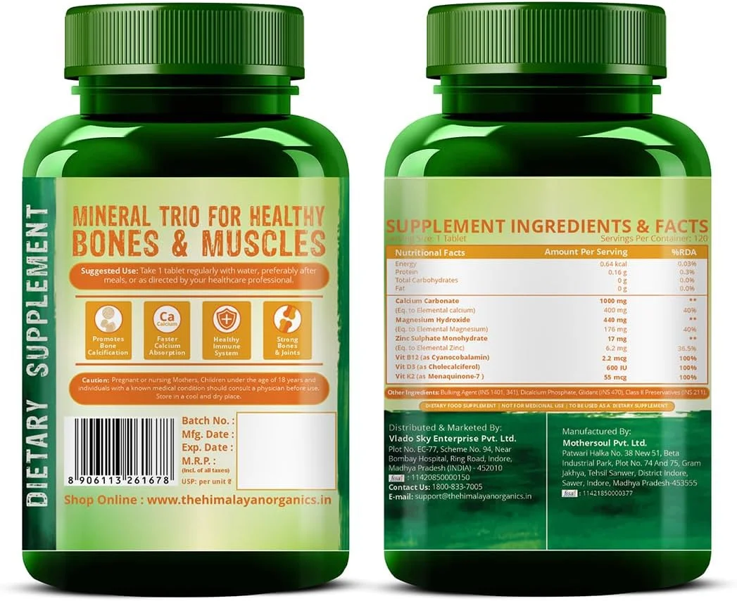 هیمالین ارگانیکس کلسیم منیزیم زینک ویتامین D3، B12 و K- 120 قرص گیاهی | مکمل برای زنان و مردان، برای سلامت استخوان و حمایت از مفاصل هیمالین ارگانیکس کلسیم منیزیم زینک ویتامین D3، B12 و K- 120 قرص گیاهی | مکمل برای زنان و مردان، برای سلامت استخوان و حمایت از مفاصل