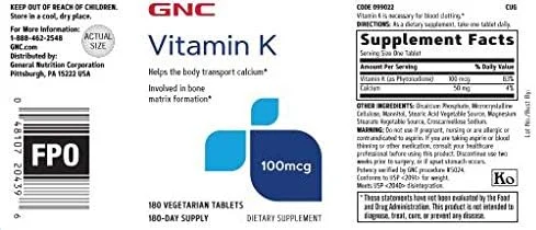 قرص ویتامین K جی ان سی 100 میکروگرم، 180 عدد، کمک به انتقال کلسیم در بدن