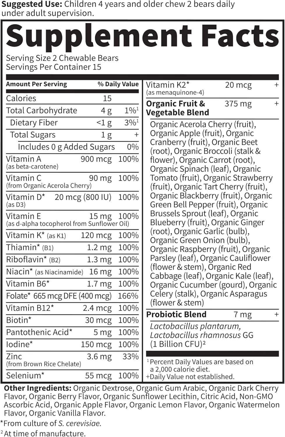 مکمل مولتی ویتامین گیاهی Garden of Life برای کودکان - ویتامین Code Kids جویدنی، ویتامین غذایی کامل و خام با پروبیوتیک، 30 خرس جویدنی