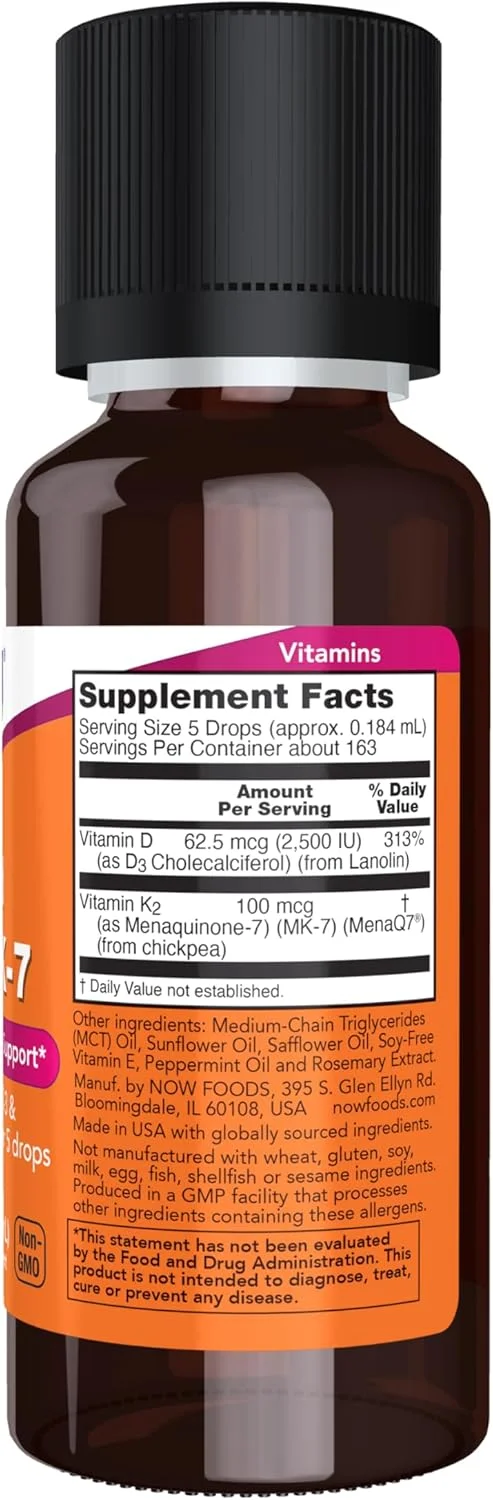 مایع ویتامین D3 و MK-7 ناو فودز 30 میلی لیتر | حاوی 2500 واحد بین المللی ویتامین D-3 و 100 میکروگرم ویتامین K-2 در هر 5 قطره | پشتیبانی از استخوان و قلب و عروق. مایع ویتامین D3 و MK-7 ناو فودز 30 میلی لیتر | حاوی 2500 واحد بین المللی ویتامین D-3 و 100 میکروگرم ویتامین K-2 در هر 5 قطره | پشتیبانی از استخوان و قلب و عروق.