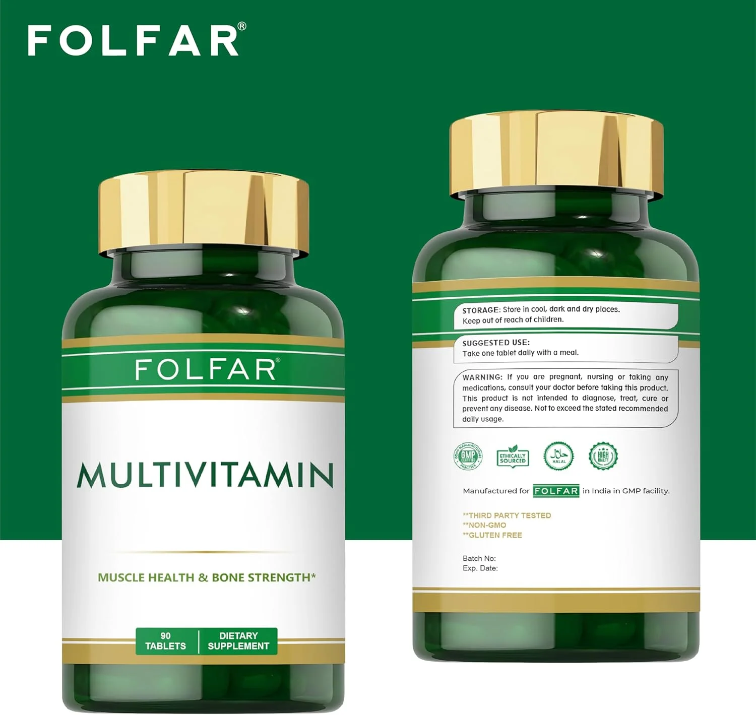 قرص مولتی ویتامین فولفر 90 عددی - مولتی ویتامین حاوی ویتامین های A، C، D، E، K، آهن، کلسیم، منیزیم، روی و ید | پشتیبانی از ایمنی، انرژی، استخوان و سلامت کلی | غیر GMO