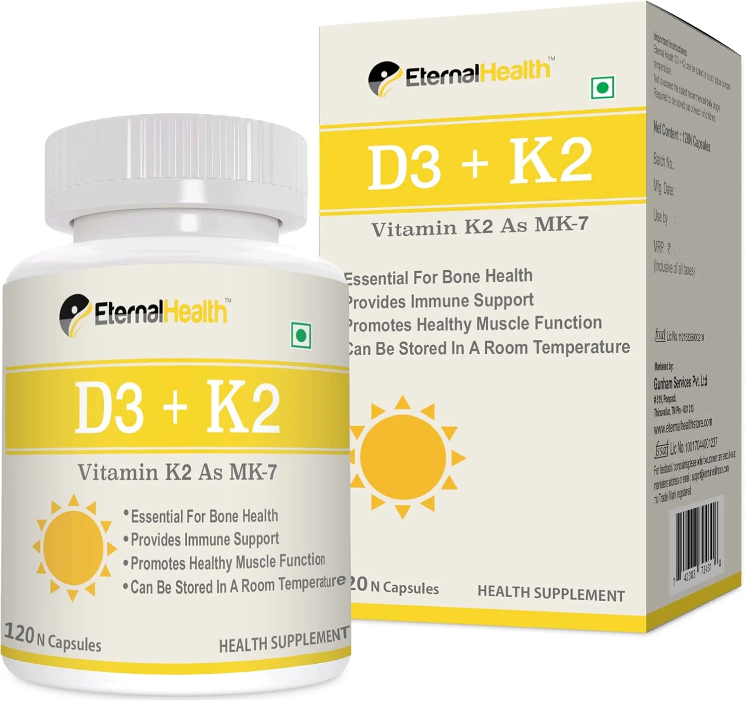 ویتامین D3 EternalHealth به همراه K2 به شکل MK-7 - کمپلکس ویتامین D و K - ویتامین D3 و K2 به شکل MK-7 - (120 کپسول گیاهی) ویتامین D3 EternalHealth به همراه K2 به شکل MK-7 - کمپلکس ویتامین D و K - ویتامین D3 و K2 به شکل MK-7 - (120 کپسول گیاهی)