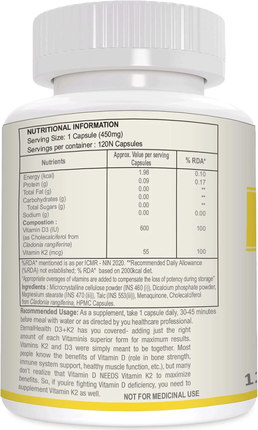 ویتامین D3 EternalHealth به همراه K2 به شکل MK-7 - کمپلکس ویتامین D و K - ویتامین D3 و K2 به شکل MK-7 - (120 کپسول گیاهی) ویتامین D3 EternalHealth به همراه K2 به شکل MK-7 - کمپلکس ویتامین D و K - ویتامین D3 و K2 به شکل MK-7 - (120 کپسول گیاهی)