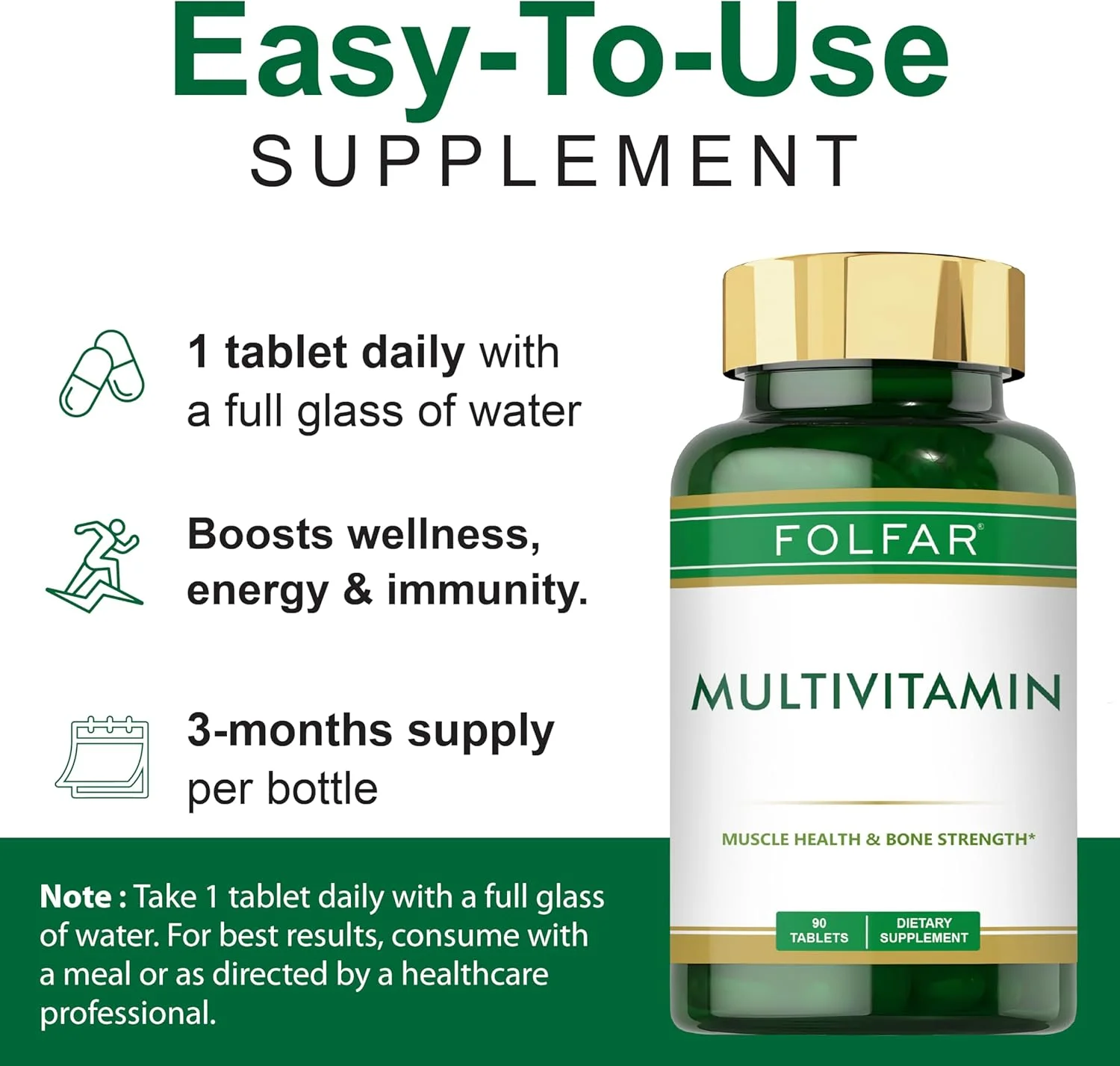 قرص مولتی ویتامین فولفر 90 عددی - مولتی ویتامین حاوی ویتامین های A، C، D، E، K، آهن، کلسیم، منیزیم، روی و ید | پشتیبانی از ایمنی، انرژی، استخوان و سلامت کلی | غیر GMO