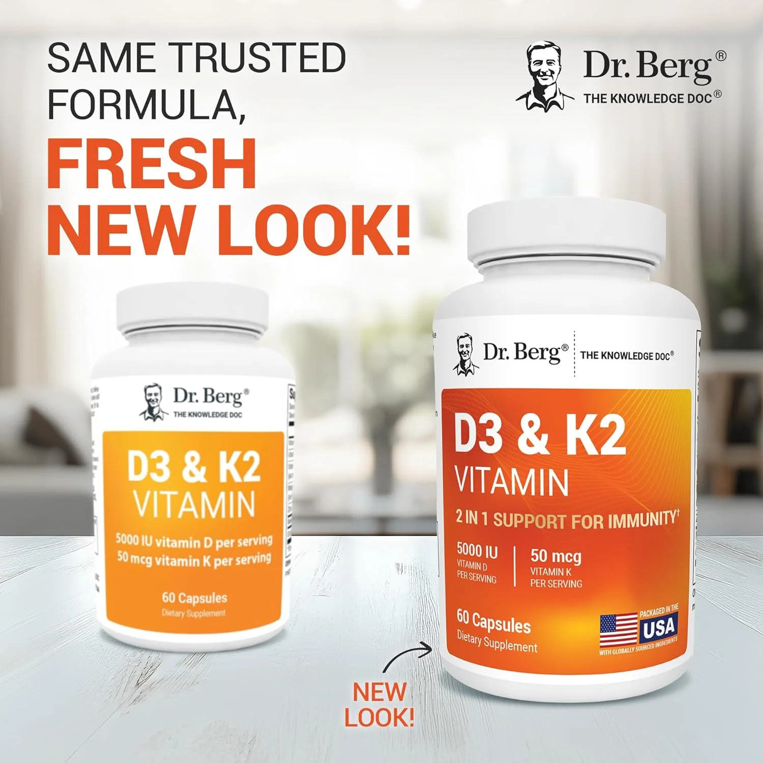 دکتر برگ ویتامین D3 K2 با حداکثر قدرت 7 در 1، 5000 واحد بین المللی | D3 مشتق شده طبیعی | 4 برابر آزمایش شده و تایید شده در آزمایشگاه | فرمول جذب بالا | مکمل ویتامین K2 D3 - 60 کپسول