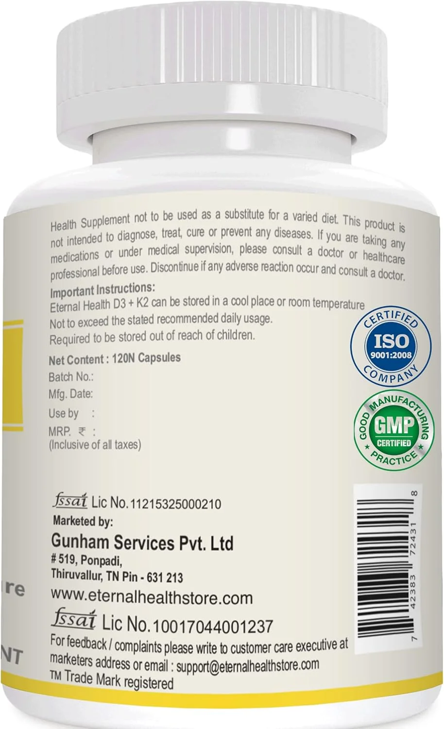 ویتامین D3 EternalHealth به همراه K2 به شکل MK-7 - کمپلکس ویتامین D و K - ویتامین D3 و K2 به شکل MK-7 - (120 کپسول گیاهی) ویتامین D3 EternalHealth به همراه K2 به شکل MK-7 - کمپلکس ویتامین D و K - ویتامین D3 و K2 به شکل MK-7 - (120 کپسول گیاهی)