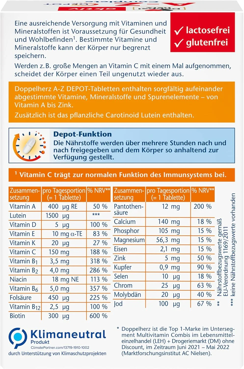 دوپل هرز A-Z Depot ویتامین های طولانی مدت - مکمل های مولتی ویتامین با بسیاری از ویتامین ها، مواد معدنی و عناصر کمیاب مهم - 1 بسته 40 عددی قرص های رهش طولانی
