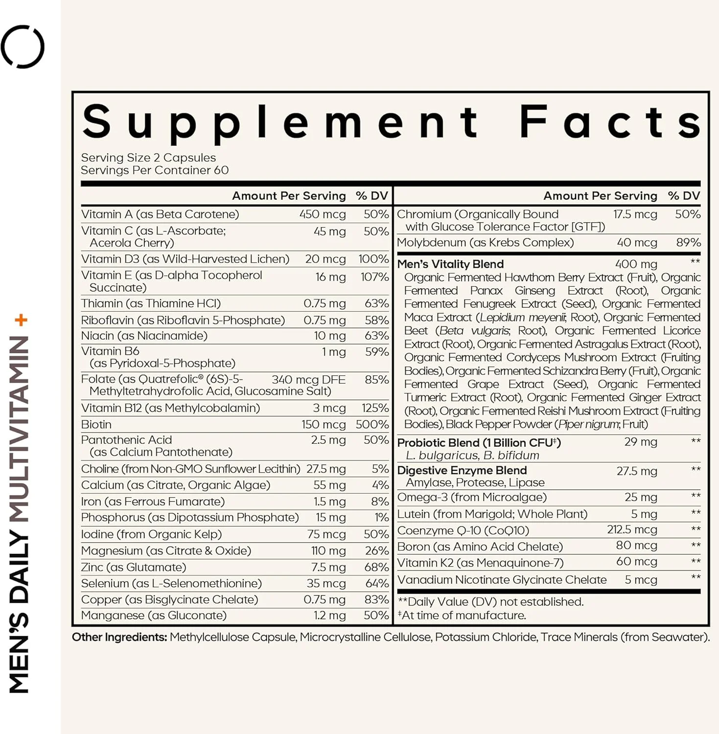 مکمل مولتی ویتامین روزانه مردانه Codeage، 25+ ویتامین و مواد معدنی برای بزرگسالان، ویتامین های غذایی کامل ارگانیک برای مردان، ویتامین A، ویتامین های B، ویتامین C، D، E، K، پروبیوتیک، روی، امگا 3، 120 کپسول