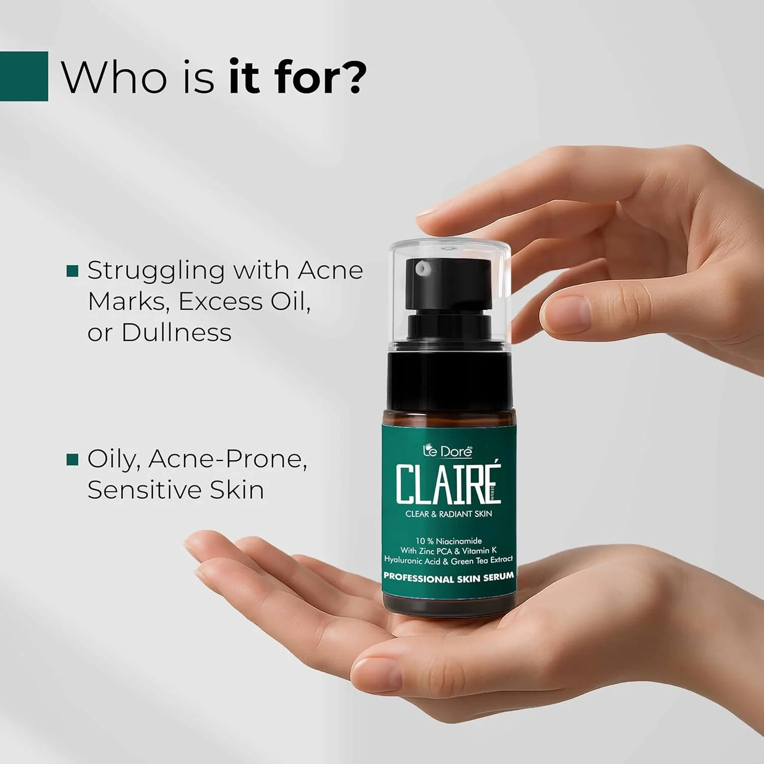 سرم نیاسینامید 10% Le Dore Claire با ویتامین K، اسید هیالورونیک، زینک PCA و عصاره چای سبز - فرمول ضد آکنه برای جای جوش، پوست چرب و مستعد لک (30 میلی لیتر) سرم نیاسینامید 10% Le Dore Claire با ویتامین K، اسید هیالورونیک، زینک PCA و عصاره چای سبز - فرمول ضد آکنه برای جای جوش، پوست چرب و مستعد لک (30 میلی لیتر)