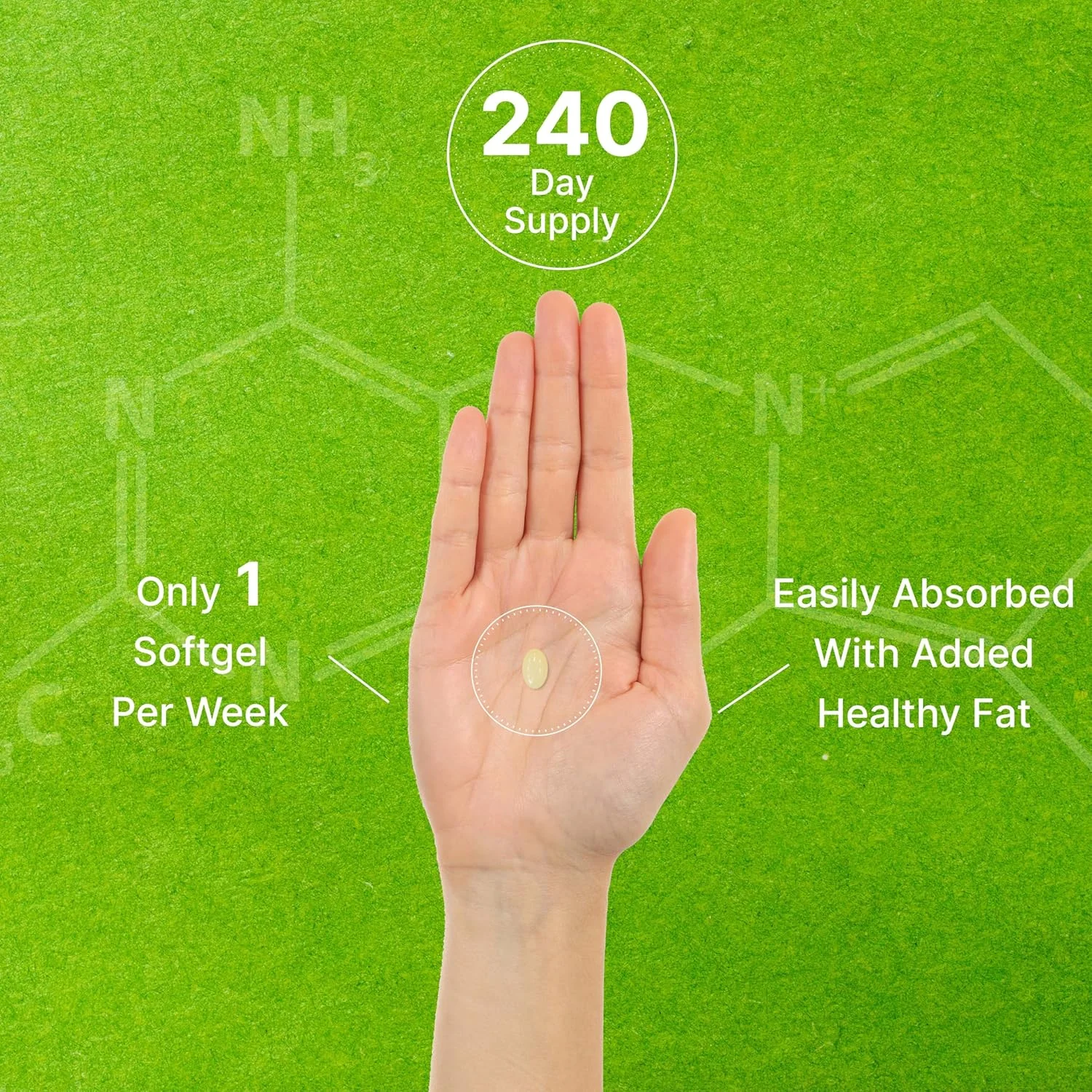 مکمل ویتامین D3 با دوز 50000 واحد بین المللی + K2 MK7 با دوز 200 میکروگرم، 240 سافت ژل | روغن نارگیل بکر، حداکثر قدرت ویتامین D و K، تقویت سلامت قلب، استخوان و دندان - یک سافت ژل در هفته، بلع آسان