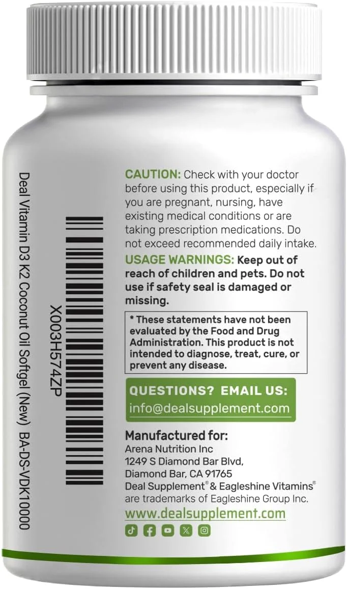 مکمل ویتامین D3 10000 واحد بین المللی + K2 MK7 200 میکروگرم، غنی شده با روغن نارگیل بکر، 250 سافت ژل، ویتامین D و K با قدرت دو برابر، تقویت سلامت قلب، استخوان و دندان - بلع بسیار آسان مکمل ویتامین D3 10000 واحد بین المللی + K2 MK7 200 میکروگرم، غنی شده با روغن نارگیل بکر، 250 سافت ژل، ویتامین D و K با قدرت دو برابر، تقویت سلامت قلب، استخوان و دندان - بلع بسیار آسان