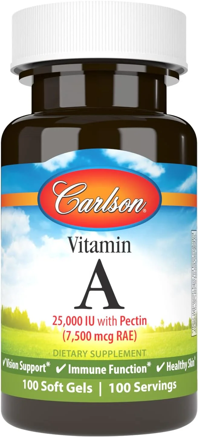 Carlson - Vitamin A, 25000 IU (7500 mcg RAE) with Pectin, Vision Health, Helps Night Vision, Skin Health, 100 Softgels