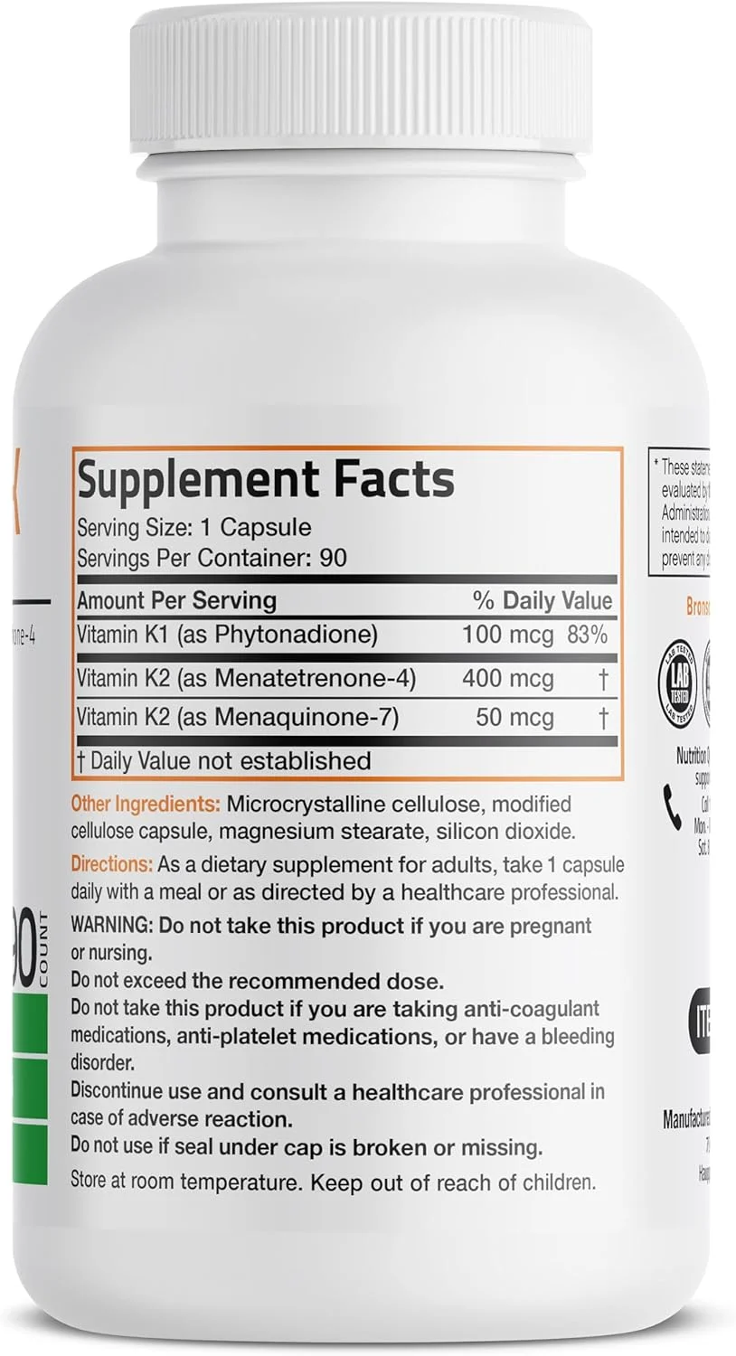 برونسون ویتامین K تریپل پلی (ویتامین K2 MK7 / ویتامین K2 MK4 / ویتامین K1) 90 کپسول برونسون ویتامین K تریپل پلی (ویتامین K2 MK7 / ویتامین K2 MK4 / ویتامین K1) 90 کپسول