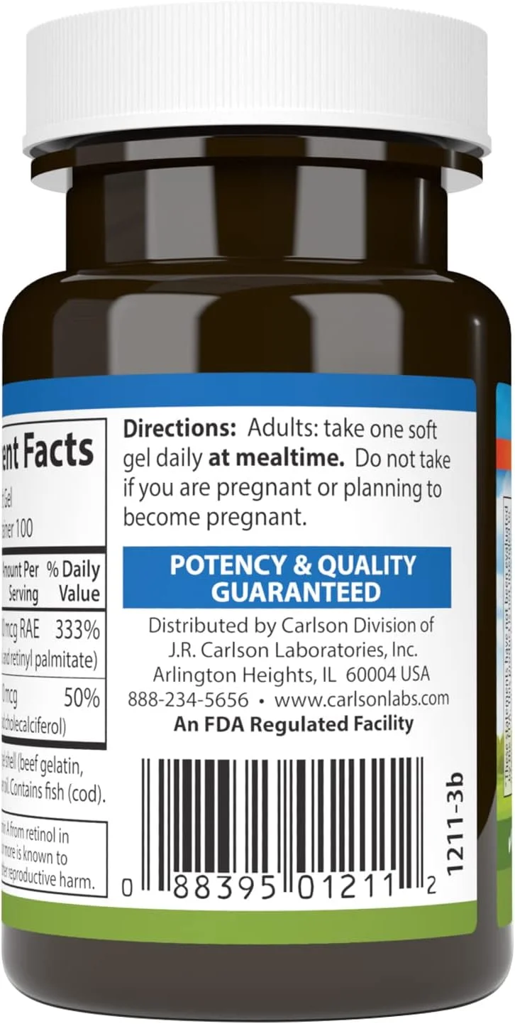 کارلسون - A & D، 10000 IU (3000 میکروگرم RAE) ویتامین A، 400 IU (10 میکروگرم) ویتامین D3، پشتیبانی از بینایی، سلامت پوست، 100 سافت ژل کارلسون - A & D، 10000 IU (3000 میکروگرم RAE) ویتامین A، 400 IU (10 میکروگرم) ویتامین D3، پشتیبانی از بینایی، سلامت پوست، 100 سافت ژل