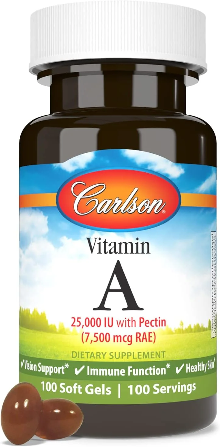 کارلسون - ویتامین آ، 25000 واحد بین المللی (7500 میکروگرم RAE) به همراه پکتین، سلامت بینایی، کمک به دید در شب، سلامت پوست، 100 سافت ژل کارلسون - ویتامین آ، 25000 واحد بین المللی (7500 میکروگرم RAE) به همراه پکتین، سلامت بینایی، کمک به دید در شب، سلامت پوست، 100 سافت ژل