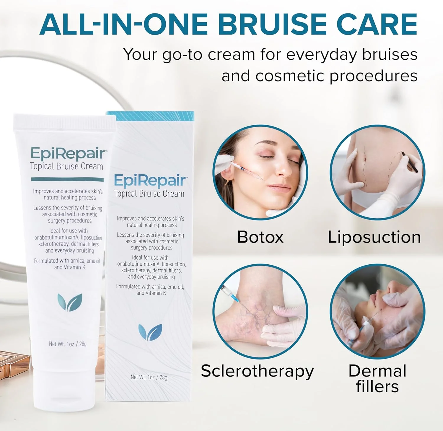 کرم کبودی ممتاز بایودرمیس اپی ریپیر - آرنیکا و ویتامین K برای جراحی زیبایی و استفاده روزمره - روغن شترمرغ، ویتامین E و عصاره چای سبز