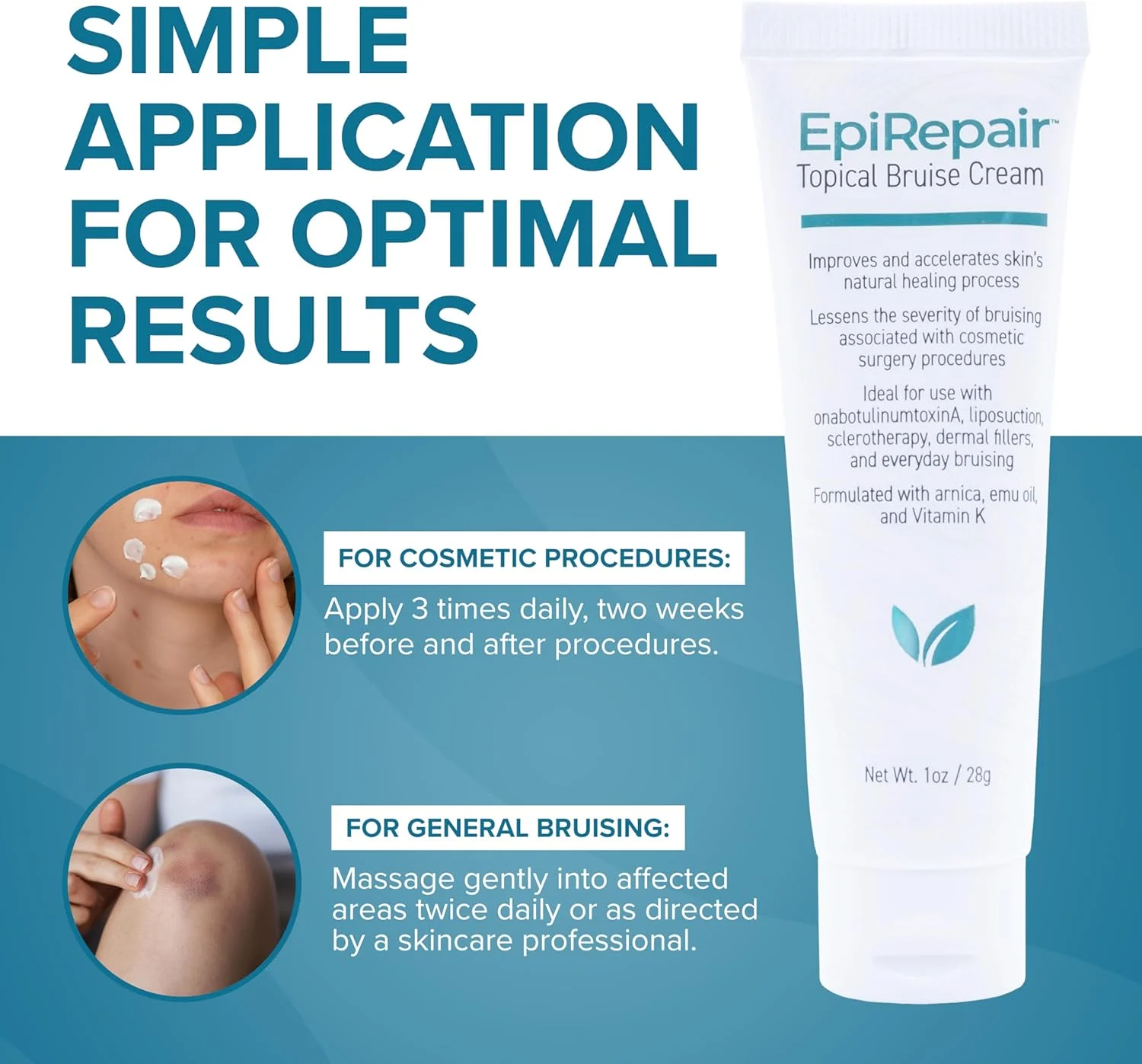 کرم کبودی ممتاز بایودرمیس EpiRepair - آرنیکا و ویتامین K برای جراحی زیبایی و استفاده روزمره - روغن شترمرغ، ویتامین E و عصاره چای سبز