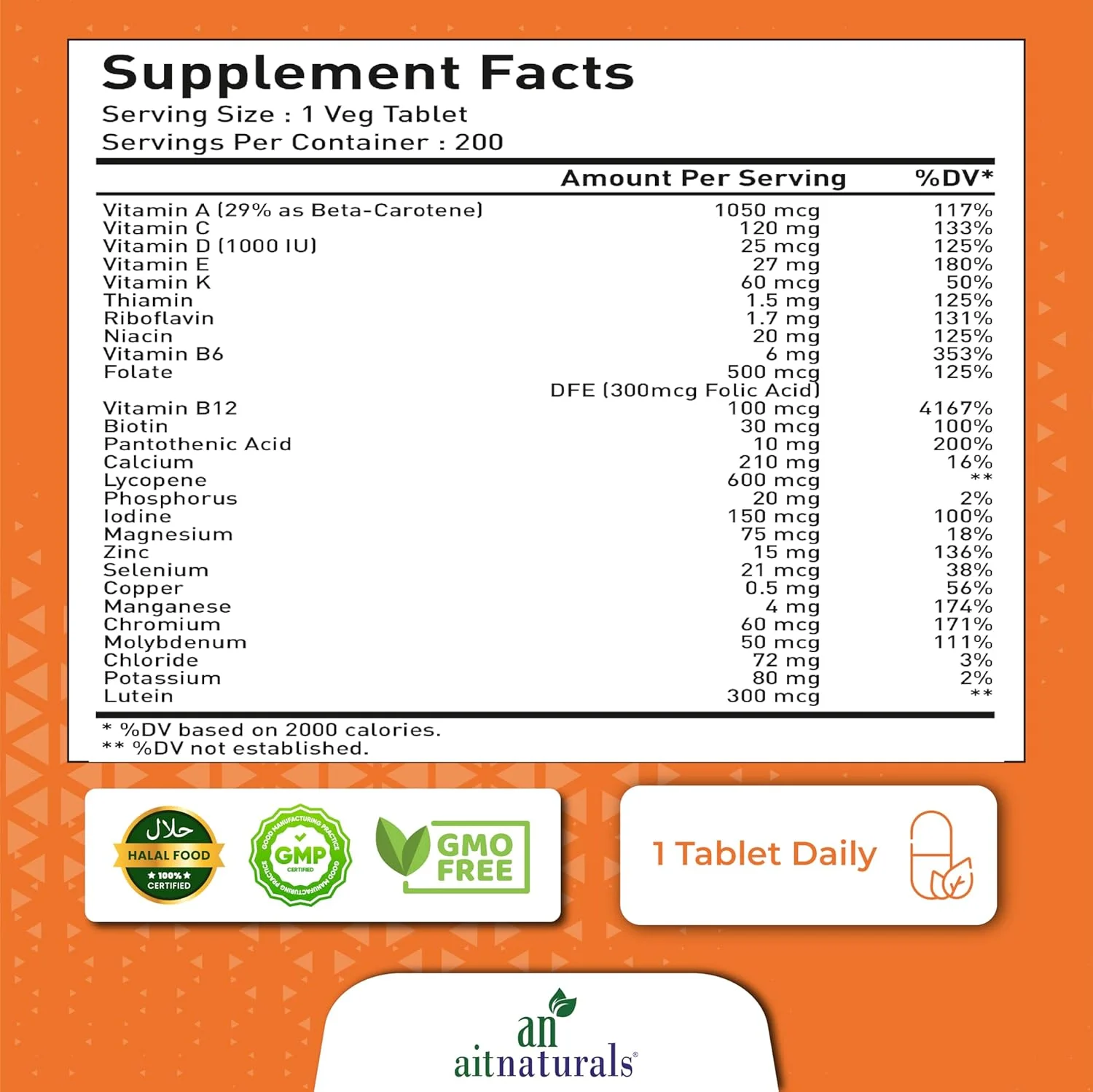 مولتی ویتامین مردانه بالای 50 سال Aitnaturals (200 قرص) | مولتی مینرال با ویتامین A، C، D، B6، B12 E، K و زینک، منیزیم برای بزرگسالان مسن تر | پشتیبانی از حافظه و شناخت، قلب، چشم، عضله و سلامت ایمنی