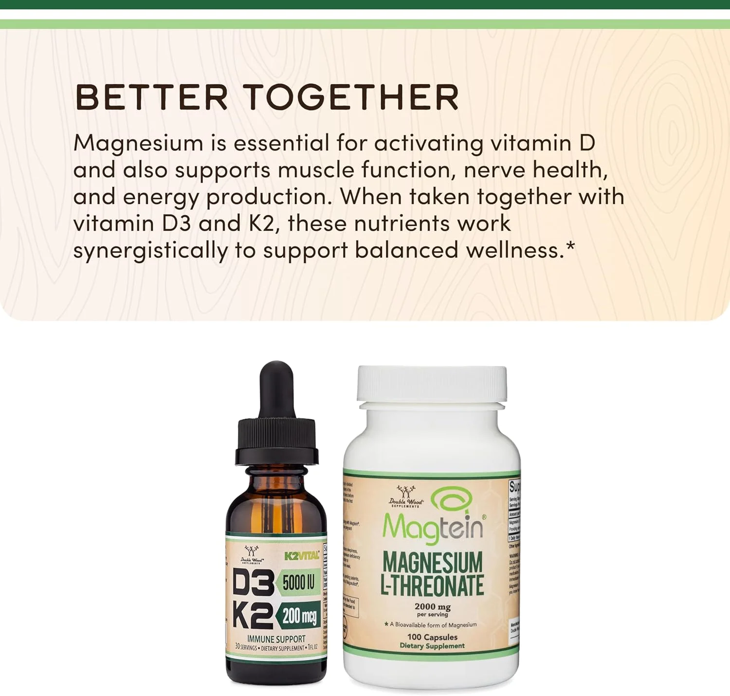 قطره ویتامین D3 K2 5000 IU (حاوی 5000 واحد بین المللی ویتامین D3 و 200 میکروگرم K2 MK-7 (K2Vital) با خلوص 99.9%)، قطره ویتامین D مایع با حداکثر جذب برای کودکان و بزرگسالان (30 سروینگ) از Double Wood