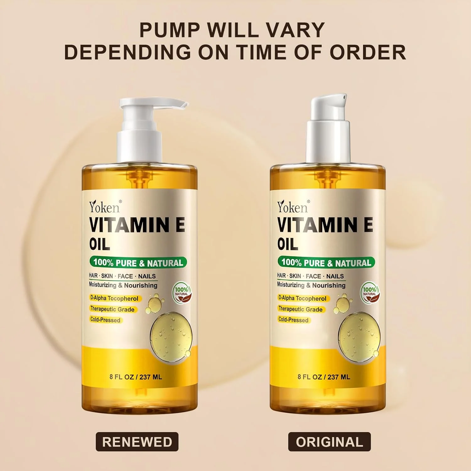 روغن ویتامین ای یوکن 236 میلی لیتر، روغن ویتامین ای ارگانیک برای پوست، 70000 واحد بین المللی روغن ویتامین برای جای زخم، مو، صورت، ناخن، پوست سر، روغن حمام و بدن ایده آل، پرس سرد، بدون هگزان، غیر تراریخته، فرمول بدون گلوتن