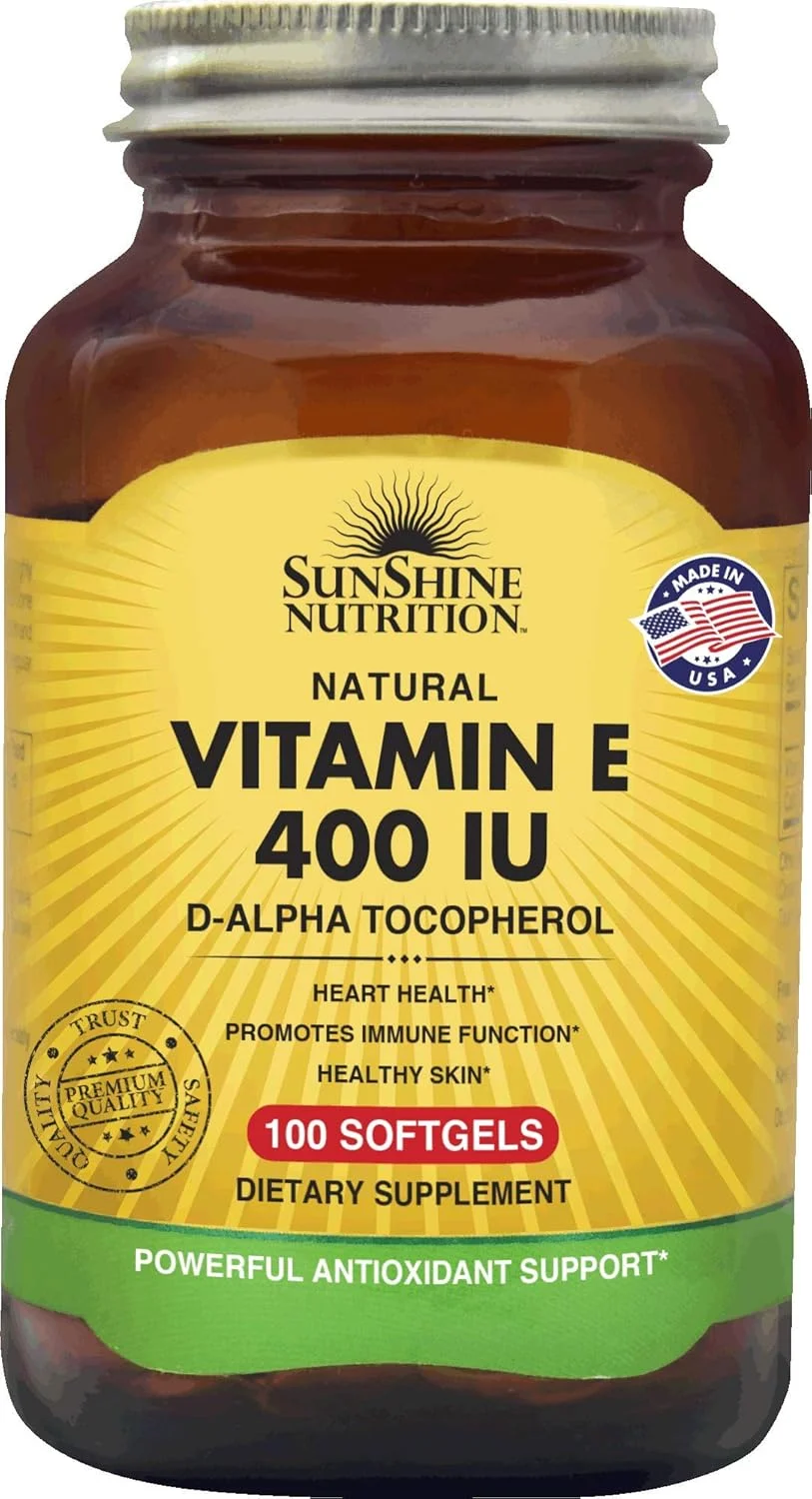 سان شاین نوتریشن ویتامین ای طبیعی 400 واحد بین المللی، 100 سافت ژل | حاوی دی-آلفا توکوفرول | برای پشتیبانی آنتی اکسیدانی قوی | بدون گلوتن سان شاین نوتریشن ویتامین ای طبیعی 400 واحد بین المللی، 100 سافت ژل | حاوی دی-آلفا توکوفرول | برای پشتیبانی آنتی اکسیدانی قوی | بدون گلوتن