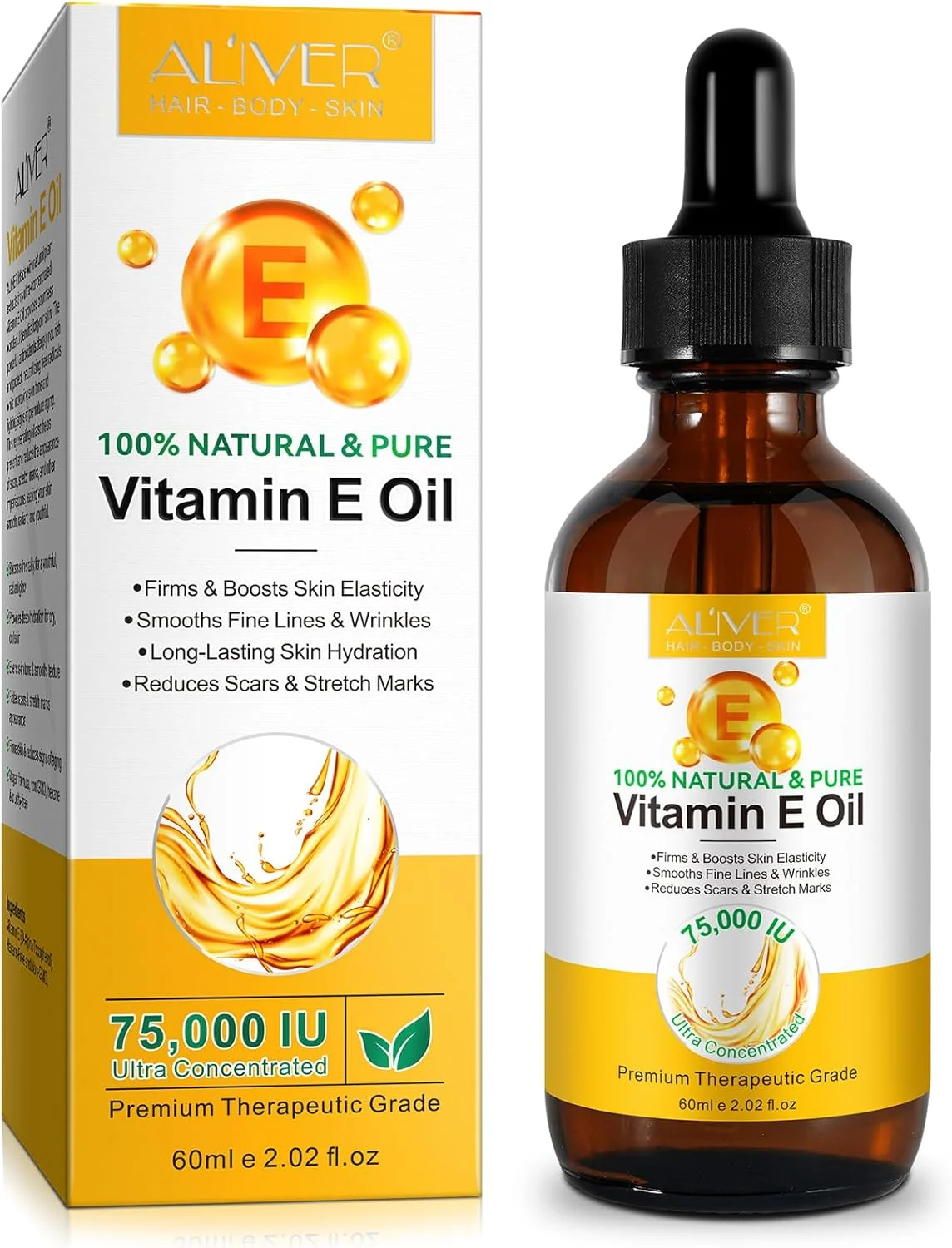 روغن ویتامین E خالص 60 میلی لیتر، روغن ویتامین E 100% طبیعی برای پوست، صورت، ناخن، پوست سر، مو و روغن های مراقبت از بدن