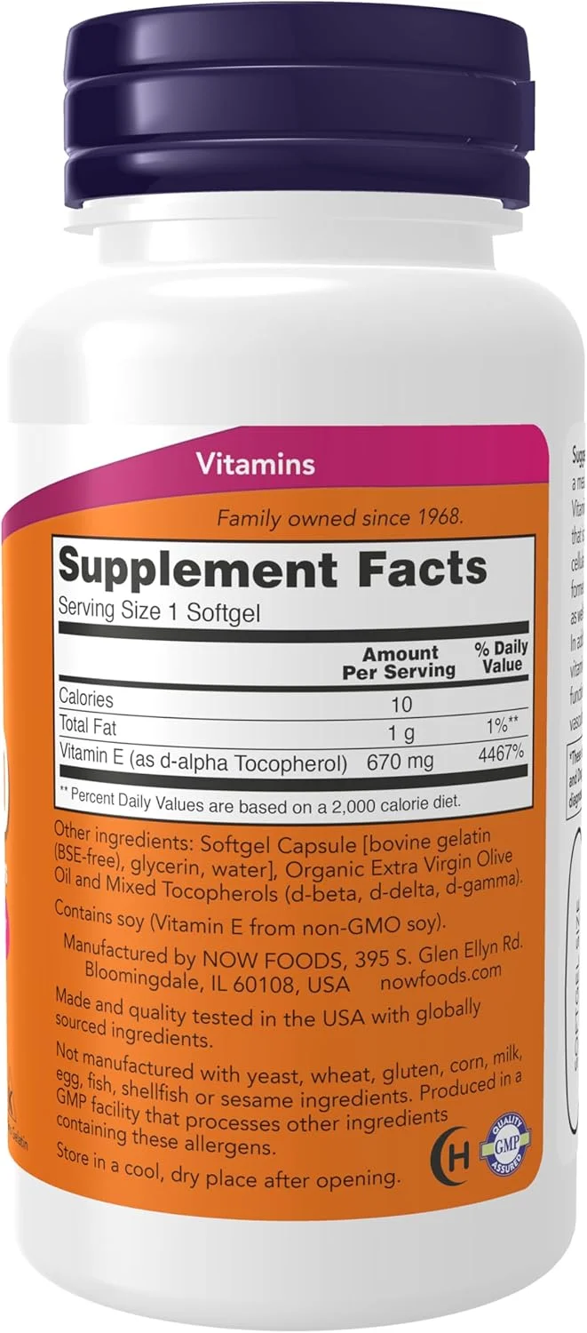 NOW Supplements, Vitamin E-1,000 IU Mixed Tocopherols, Antioxidant Protection*, 50 Softgels NOW Supplements, Vitamin E-1,000 IU Mixed Tocopherols, Antioxidant Protection*, 50 Softgels