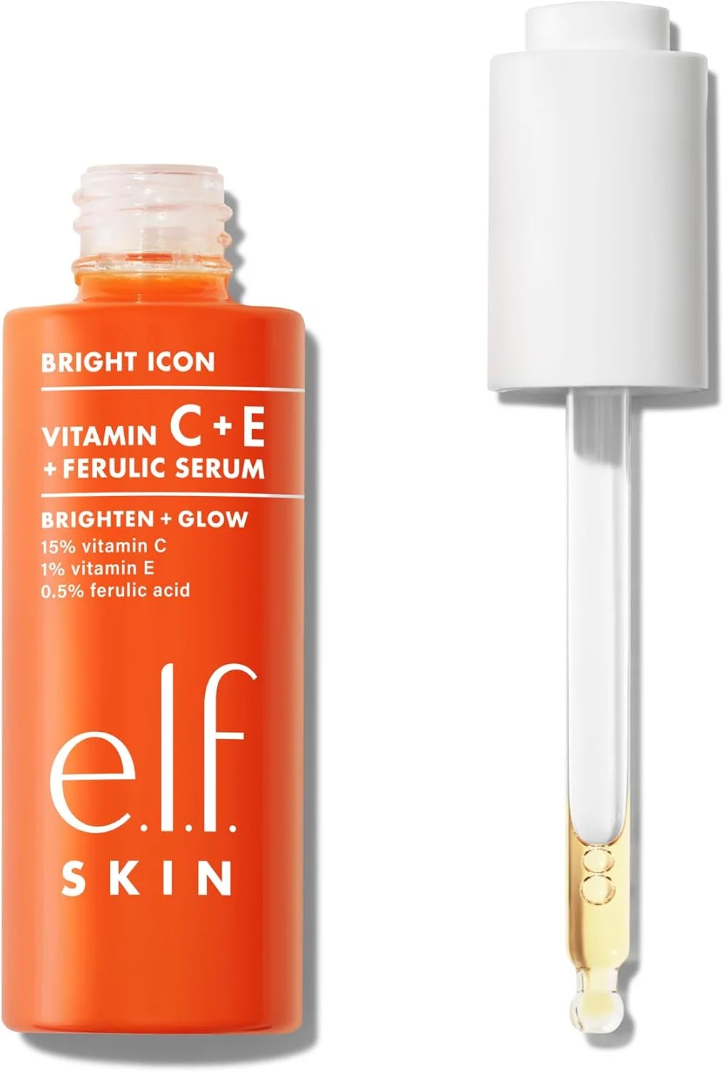 سرم صورت روشن کننده و تسکین دهنده ویتامین C + E + فرولیک e.l.f. SKIN Bright Icon، کمک به یکنواخت شدن رنگ پوست، وگان و بدون تست حیوانی، 30 میلی لیتر