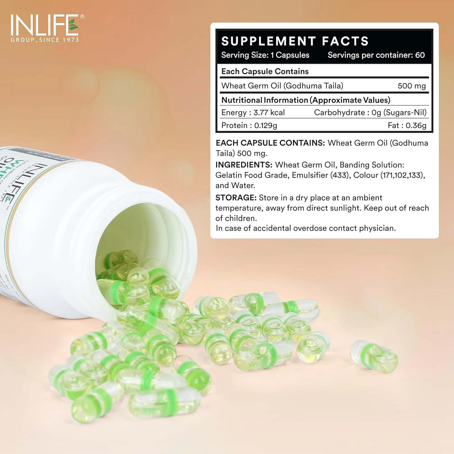 مکمل روغن جوانه گندم این لایف | منبع طبیعی ویتامین E، 500 میلی گرم - 60 کپسول (بسته 1 عددی، 60 تایی)