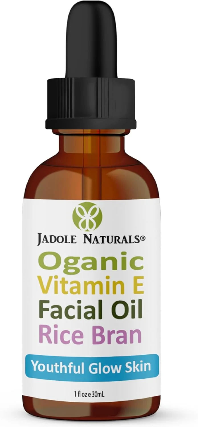 سرم صورت روغن ویتامین E و سبوس برنج ارگانیک Jadole Naturals - 30 میلی لیتر برای درخشش جوانی | فرمول مغذی روغن های ضروری جوجوبا، آووکادو و اسطوخودوس برای ترمیم پوست آسیب دیده، آبرسانی و روشن شدن پوست