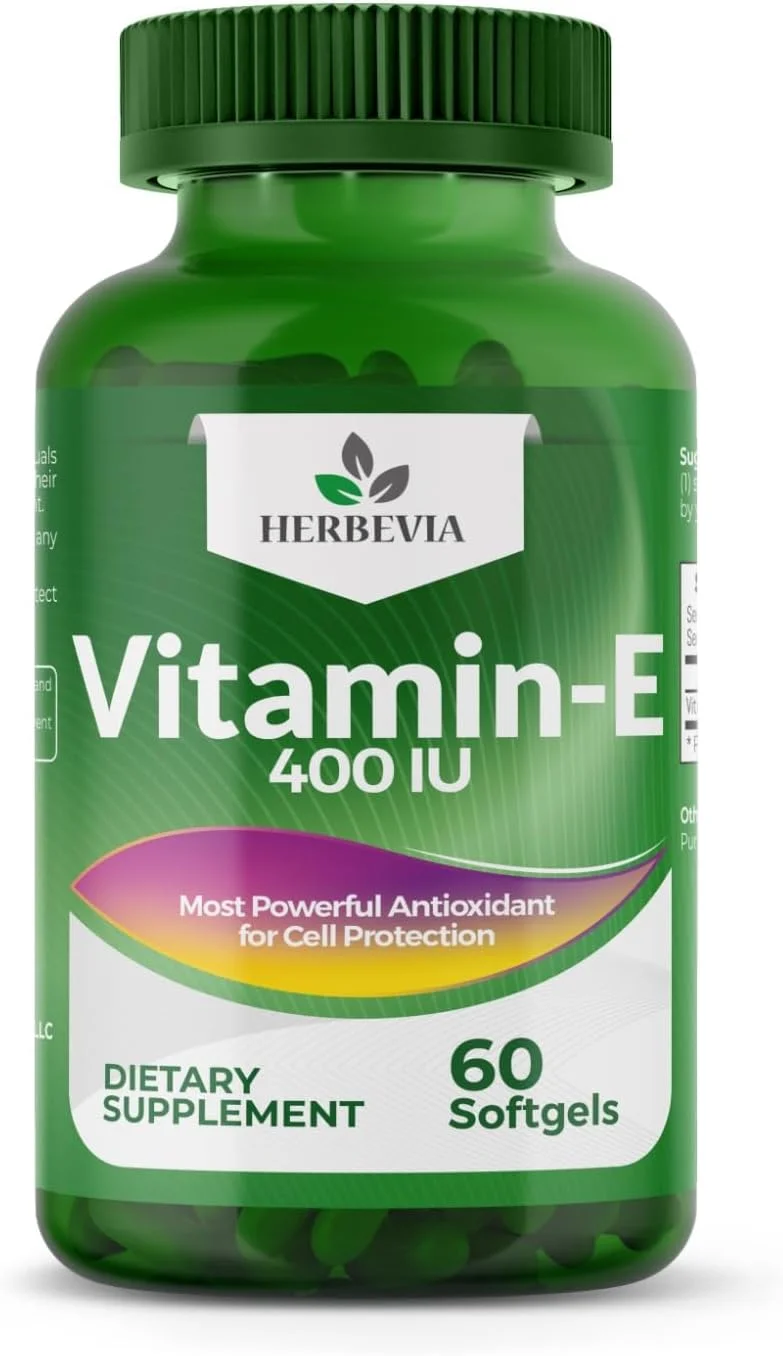 مکمل آنتی اکسیدانی ویتامین E 400 واحد بین المللی هربیویا - برای پوست، مردان و زنان، پشتیبانی از سلامت باروری و سلامت سلول های اکسیداتیو، ارگانیک و بدون عوارض جانبی، دارای گواهی حلال، بدون GMO، 60 سافت ژل