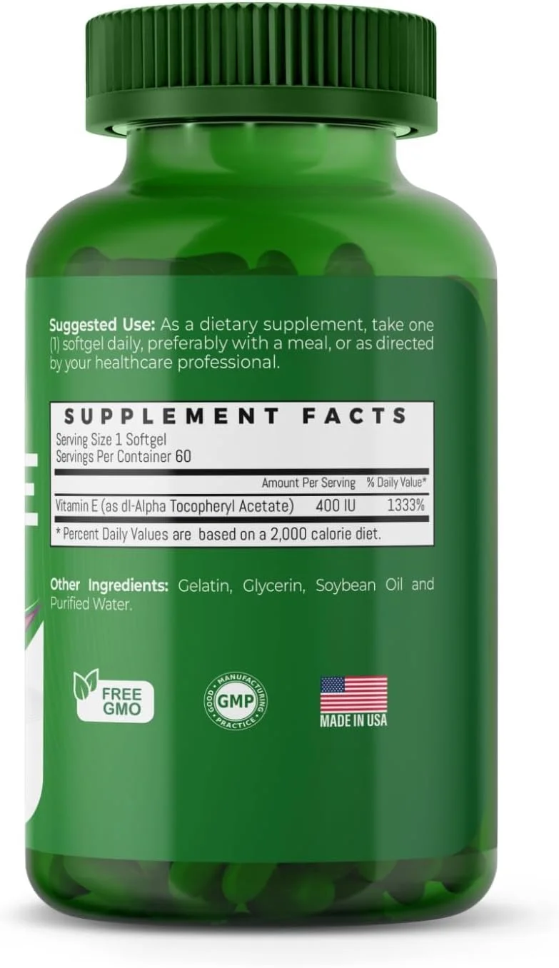 مکمل آنتی اکسیدانی ویتامین E 400 واحد بین المللی هربیویا - برای پوست، مردان و زنان، پشتیبانی از سلامت باروری و سلامت سلول های اکسیداتیو، ارگانیک و بدون عوارض جانبی، دارای گواهی حلال، بدون GMO، 60 سافت ژل
