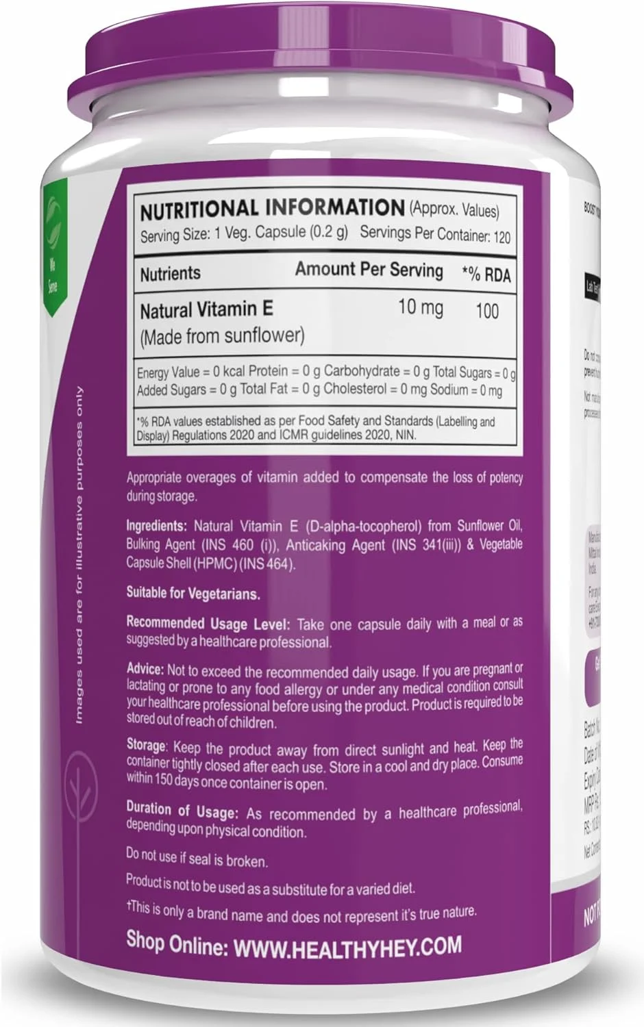 کپسول ویتامین ای HealthyHey | ویتامین ای برای پوست و مو | آفتابگردان - D-Alpha-Tocpherol - 120 کپسول گیاهی کپسول ویتامین ای HealthyHey | ویتامین ای برای پوست و مو | آفتابگردان - D-Alpha-Tocpherol - 120 کپسول گیاهی