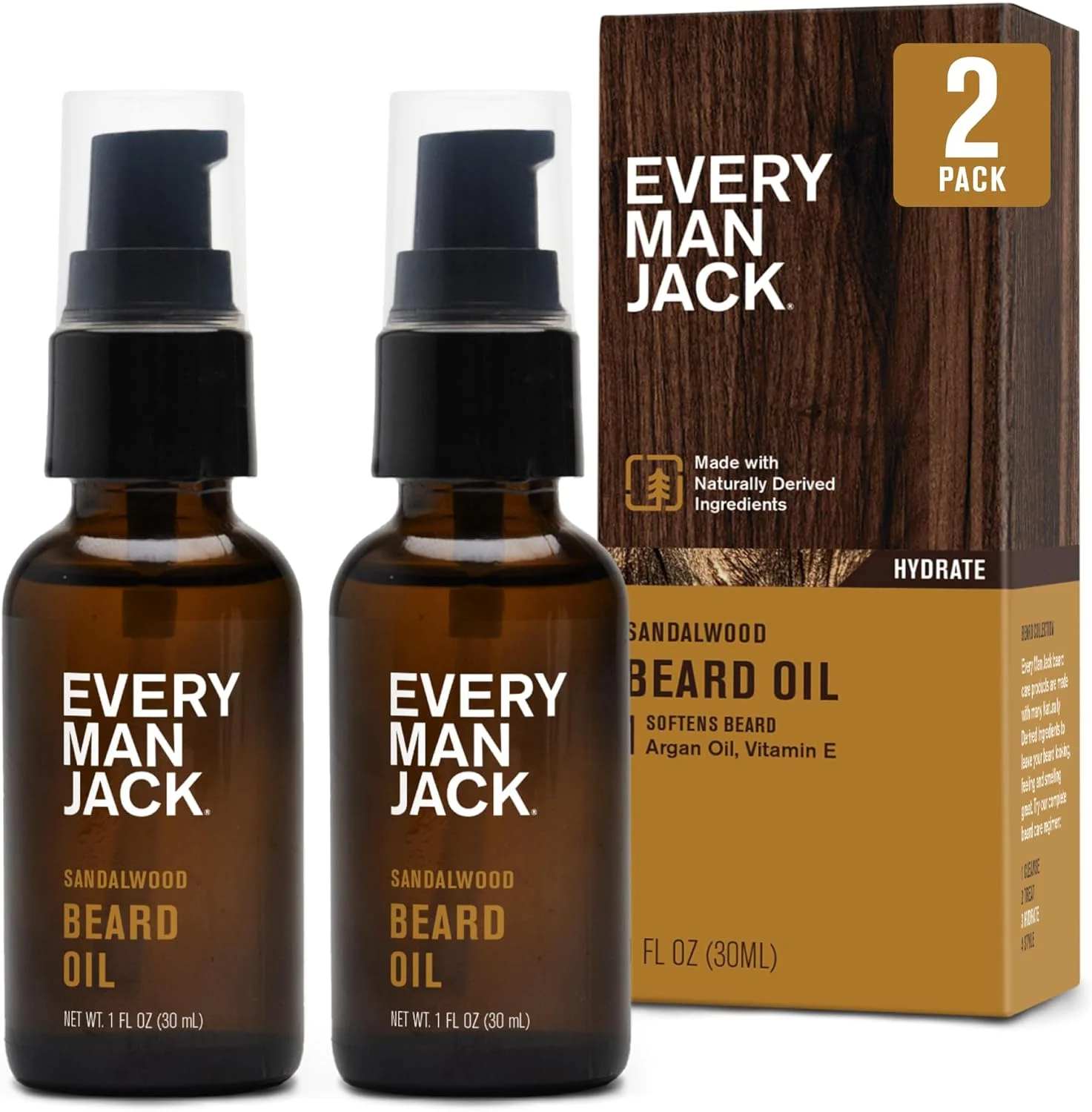 روغن ریش Every Man Jack - مرطوب کننده و نرم کننده ریش - تسکین دهنده خارش و پوسته پوسته شدن - رایحه ملایم چوب صندل - ساخته شده با مواد مشتق شده طبیعی مانند ویتامین E، روغن آرگان و روغن گل گاوزبان - 1 اونس