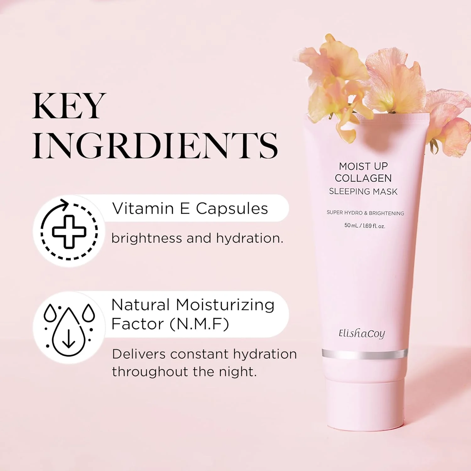 ماسک خواب کلاژن مرطوب کننده الیشاکوی - ماسک صورت شبانه - کرم ژل مرطوب کننده صورت با ویتامین E و نیاسینامید - مرطوب کننده، ضد پیری، مراقبت از درخشندگی - 50 میلی لیتر