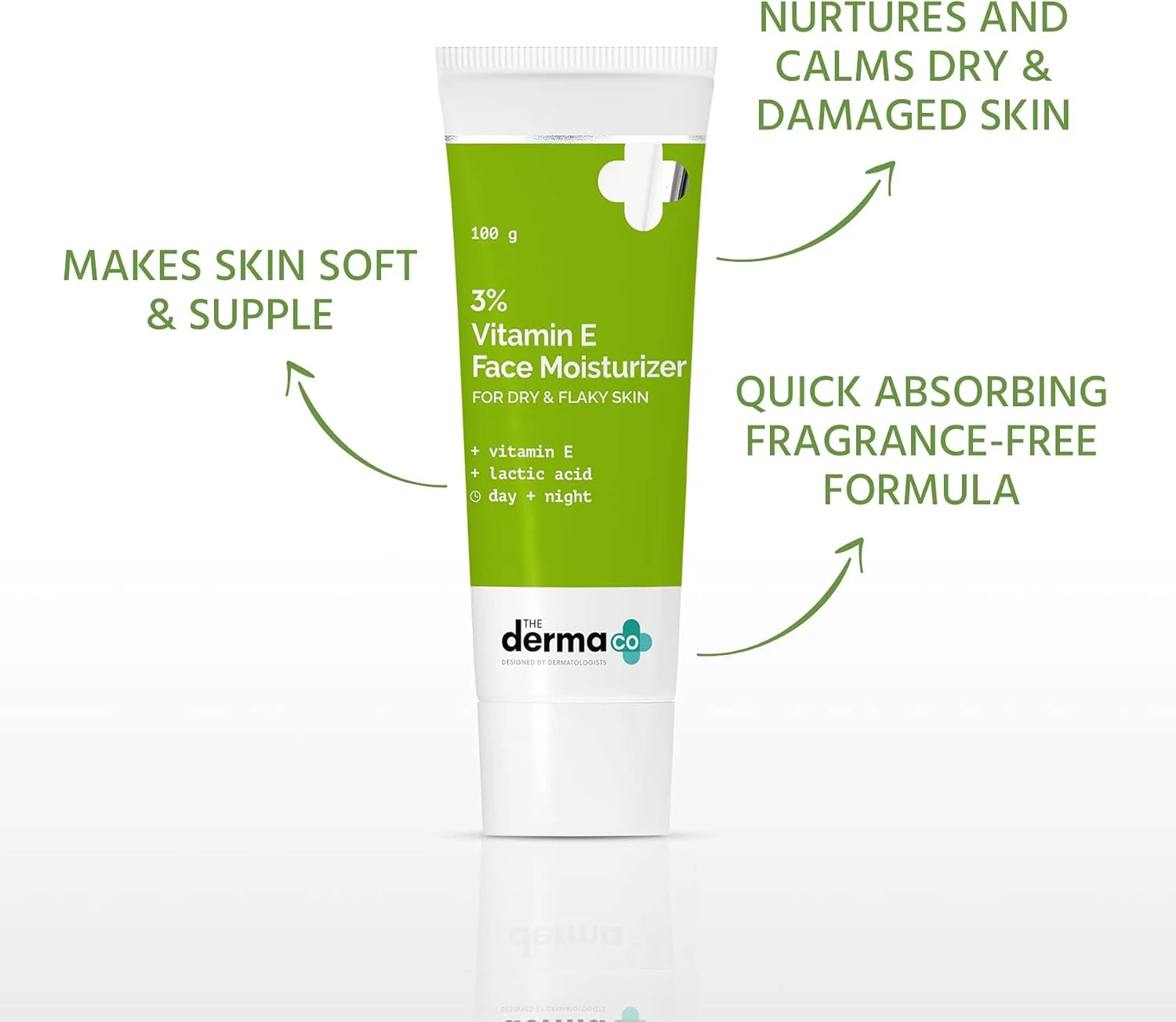 The Derma Co 3% Vitamin E Face Moisturizer Cream for Dry & Flaky Skin | With Lactic Acid | Hydrates, Softens & Calms Damaged Skin | Non-Greasy, Quick Absorbing, Fragrance-Free | For Men & Women– 100g The Derma Co 3% Vitamin E Face Moisturizer Cream for Dry & Flaky Skin | With Lactic Acid | Hydrates, Softens & Calms Damaged Skin | Non-Greasy, Quick Absorbing, Fragrance-Free | For Men & Women– 100g