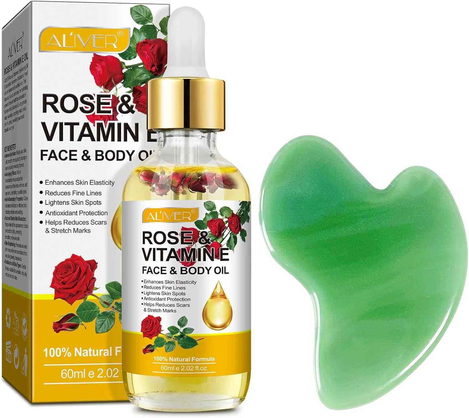 روغن ویتامین E آلیور، روغن صورت و بدن گل رز و ویتامین E به همراه ابزار گواشا، جلوگیری از خشکی پوست، حفظ نرمی پوست، کاهش چین و چروک، کاهش جای زخم و ترک های پوستی، با فرمولاسیون ملایم روغن ویتامین E آلیور، روغن صورت و بدن گل رز و ویتامین E به همراه ابزار گواشا، جلوگیری از خشکی پوست، حفظ نرمی پوست، کاهش چین و چروک، کاهش جای زخم و ترک های پوستی، با فرمولاسیون ملایم