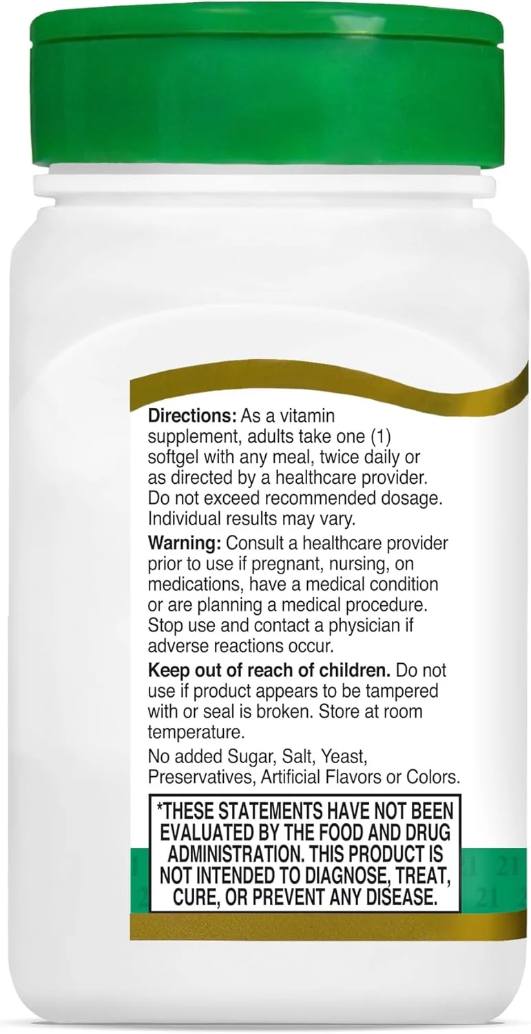 ویتامین ای 21st Century، 268 میلی گرم (400 واحد بین المللی طبیعی دی-آلفا)، 110 عدد ویتامین ای 21st Century، 268 میلی گرم (400 واحد بین المللی طبیعی دی-آلفا)، 110 عدد