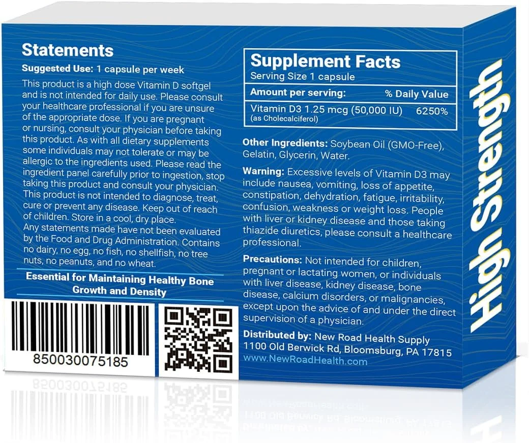 مکمل ULTRA-D3 New Road Health Supply، ویتامین D3 با قدرت بالا 50000 واحد بین المللی، سافت ژل یک بار در هفته، پشتیبانی از سلامت استخوان، دندان و سیستم ایمنی، بلع آسان، بدون گلوتن، 12 عدد مکمل ULTRA-D3 New Road Health Supply، ویتامین D3 با قدرت بالا 50000 واحد بین المللی، سافت ژل یک بار در هفته، پشتیبانی از سلامت استخوان، دندان و سیستم ایمنی، بلع آسان، بدون گلوتن، 12 عدد