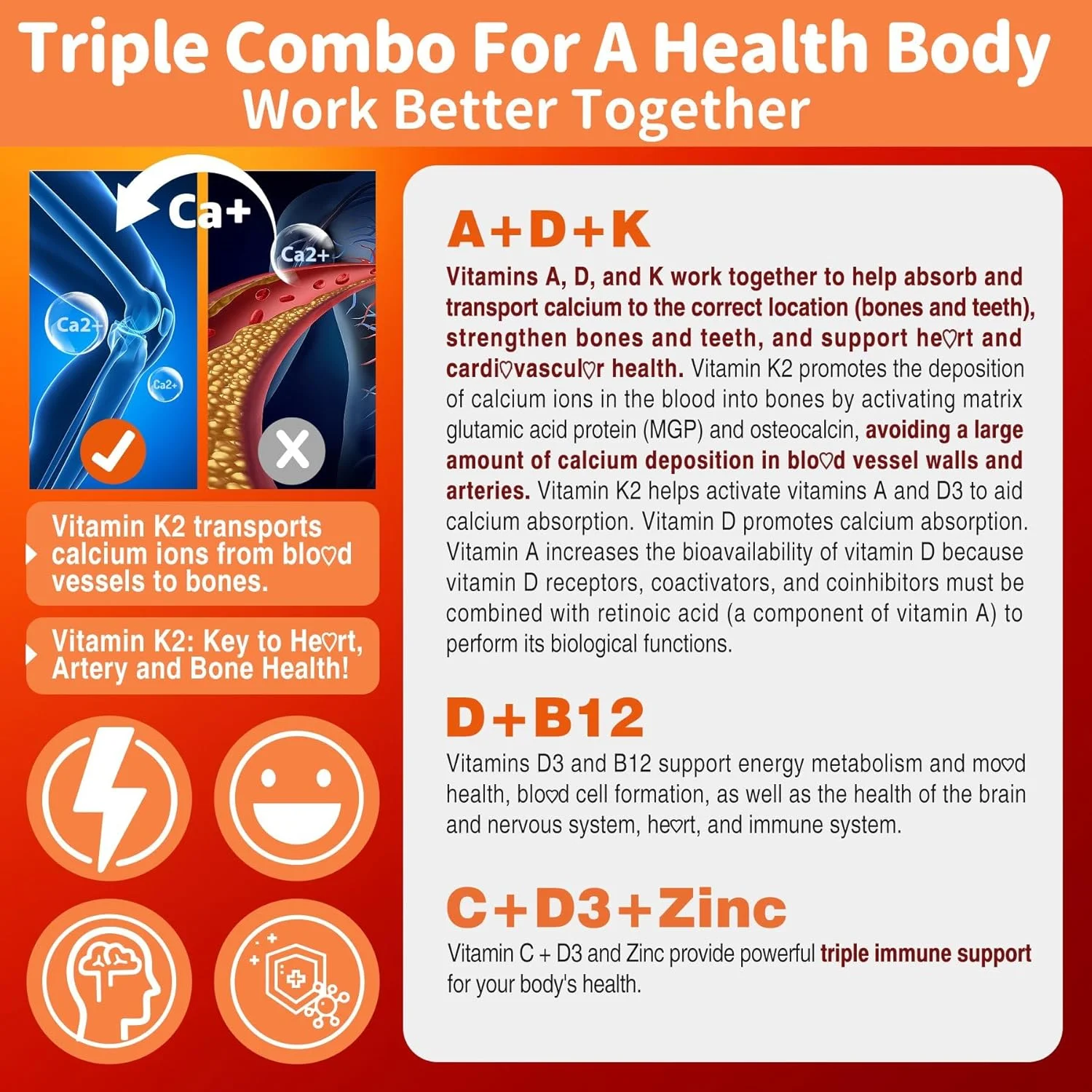 پاستیل های بدون قند ویتامین ADK + ویتامین B12 برای بزرگسالان - ویتامین B12 5000 میکروگرم 2500 میکروگرم، ویتامین A، ویتامین D 10000iu 5000iu، ویتامین D3 K2، C، روی برای چشم، استخوان، قلب، انرژی، خلق و خو، عصب، ایمنی، 120 روز پاستیل های بدون قند ویتامین ADK + ویتامین B12 برای بزرگسالان - ویتامین B12 5000 میکروگرم 2500 میکروگرم، ویتامین A، ویتامین D 10000iu 5000iu، ویتامین D3 K2، C، روی برای چشم، استخوان، قلب، انرژی، خلق و خو، عصب، ایمنی، 120 روز