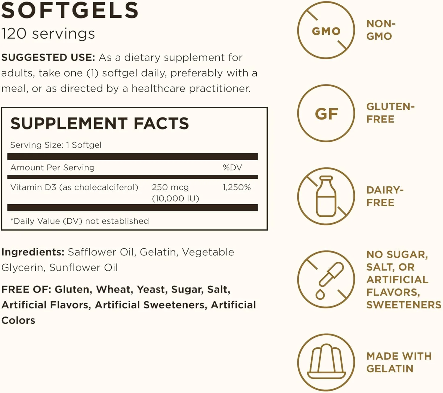 سولگار ویتامین D3 (کلکلسیفرول) 250 میکروگرم (10000 واحد بین المللی) | 120 سافت ژل | پشتیبانی از سلامت استخوان ها، دندان ها و سیستم ایمنی | غیر GMO، بدون گلوتن، گندم و لبنیات | تقویت سلامت بافت سولگار ویتامین D3 (کلکلسیفرول) 250 میکروگرم (10000 واحد بین المللی) | 120 سافت ژل | پشتیبانی از سلامت استخوان ها، دندان ها و سیستم ایمنی | غیر GMO، بدون گلوتن، گندم و لبنیات | تقویت سلامت بافت