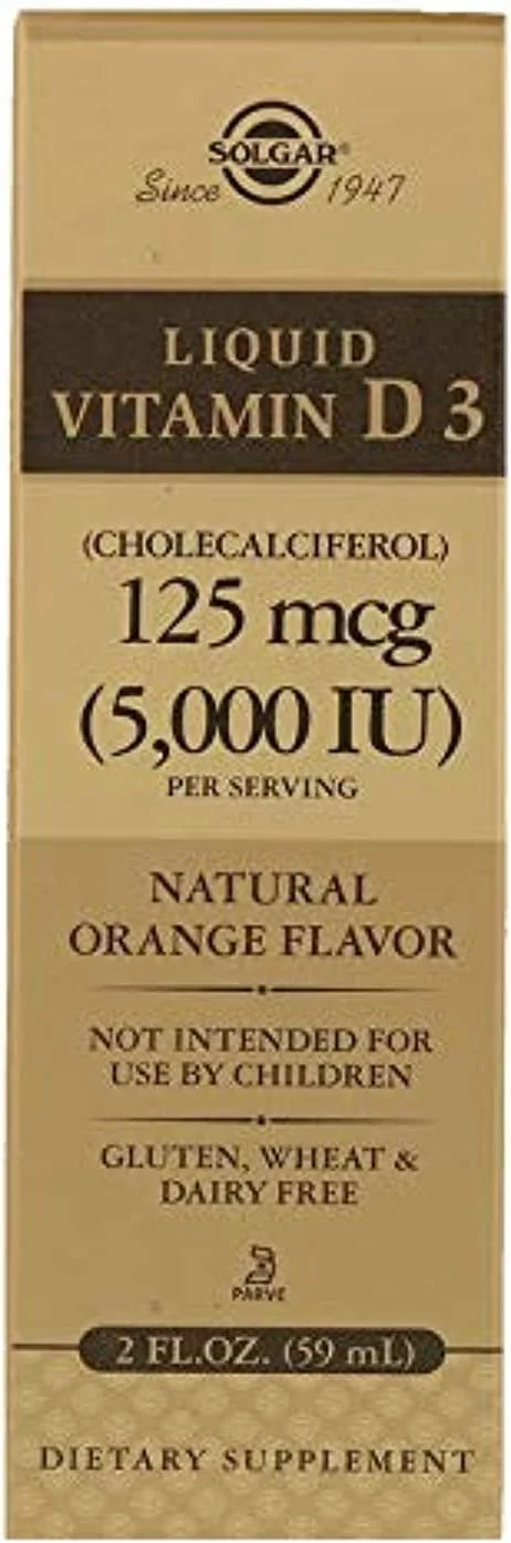 Solgar, Liquid Vitamin D3, Natural Orange Flavor, 5000 IU, 2 fl oz (59 ml)