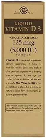 Solgar, Liquid Vitamin D3, Natural Orange Flavor, 5000 IU, 2 fl oz (59 ml) Solgar, Liquid Vitamin D3, Natural Orange Flavor, 5000 IU, 2 fl oz (59 ml)